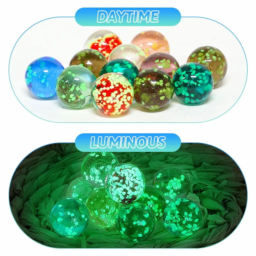 Ainiv 10Pz Palline di Vetro Luminose per Bambini, Biglie Colorate Decorative Che Si Illuminano al Buio