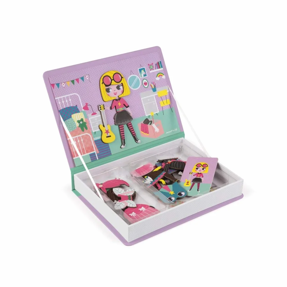 Janod Magnéti' Book Ragazzina Gioco Educativo Magnetico 50 Pezzi Apprendimento Motricità Fine Immaginazione 3 Anni