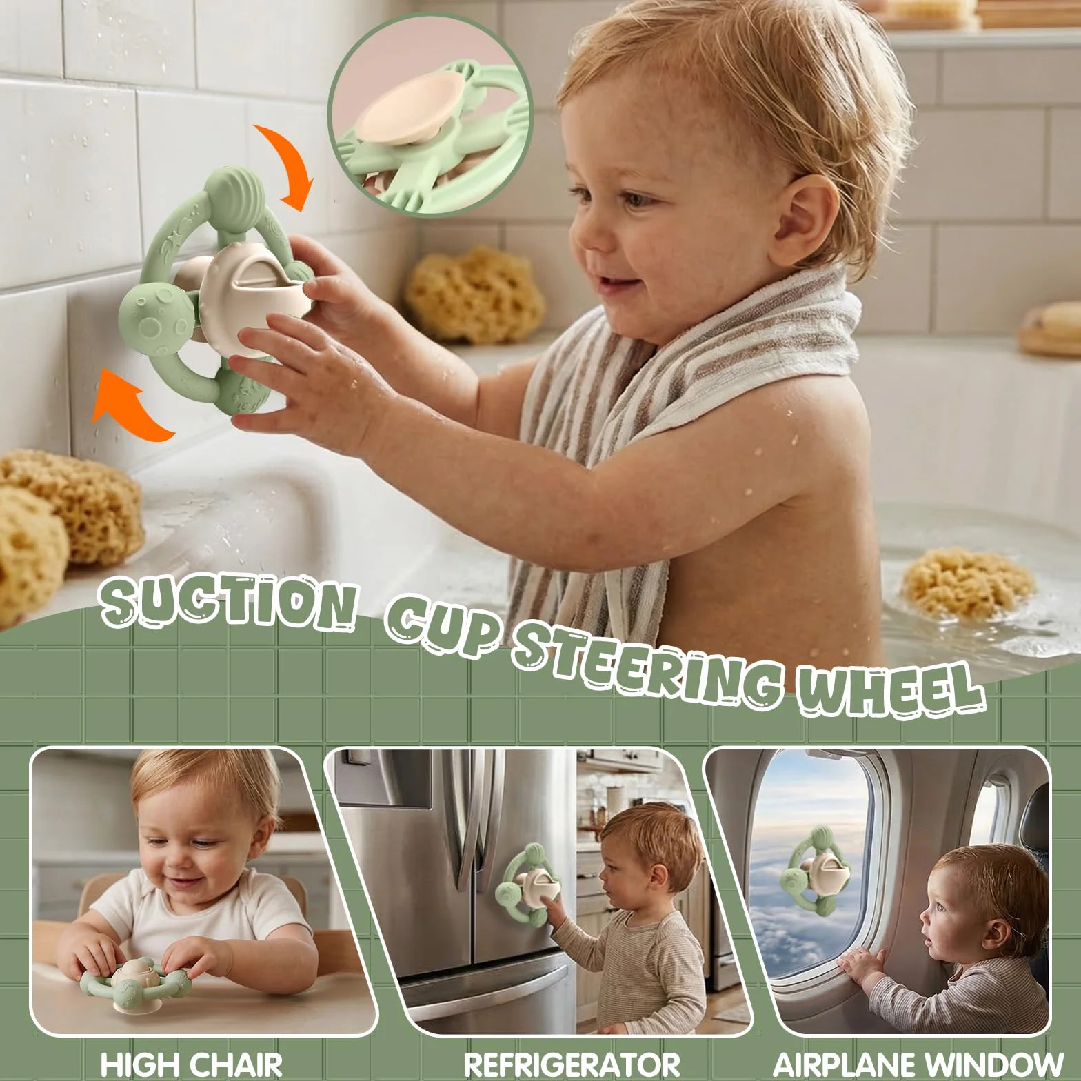 Giocattoli da Bagnetto per Bambini, Giochi Bagnetto Neonato in Silicone con Volante Giocattolo, Tazza Impilabili e Giocattoli Animali, Senza Bisfenolo A, Giocattolo a Acqua per Bagno Piscina Spiaggia