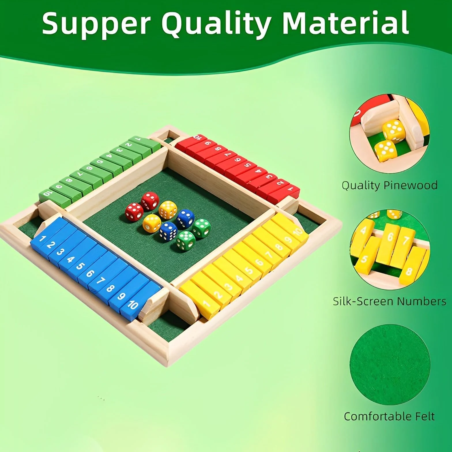 Shut the box 2-4 giocatori giochi da tavolo, gioco da tavolo in legno con 8 dadi, gioco dei dadi in scatola, giochi di matematica,per bambini adulti,classe familiare o bar