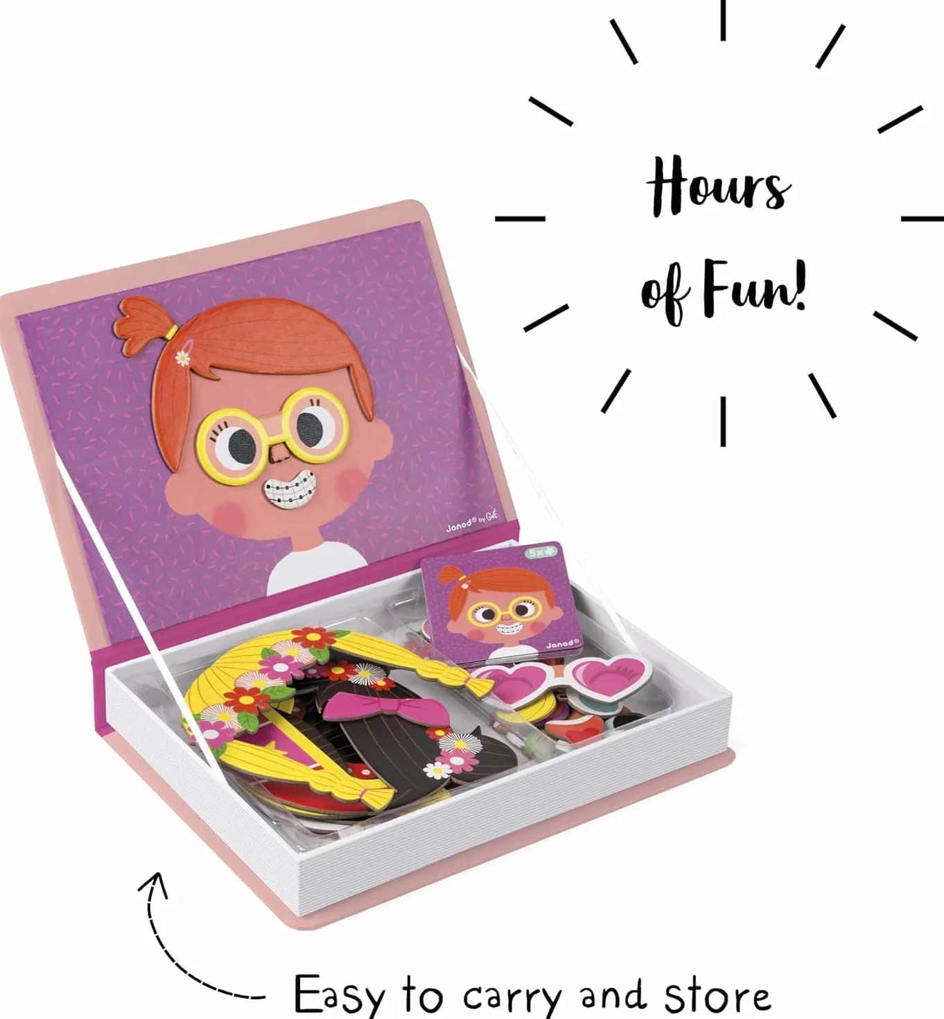 Janod Magneti'Book Crazy Faces Ragazza Gioco Educativo Magnetico 55 Pezzi 3+ Anni