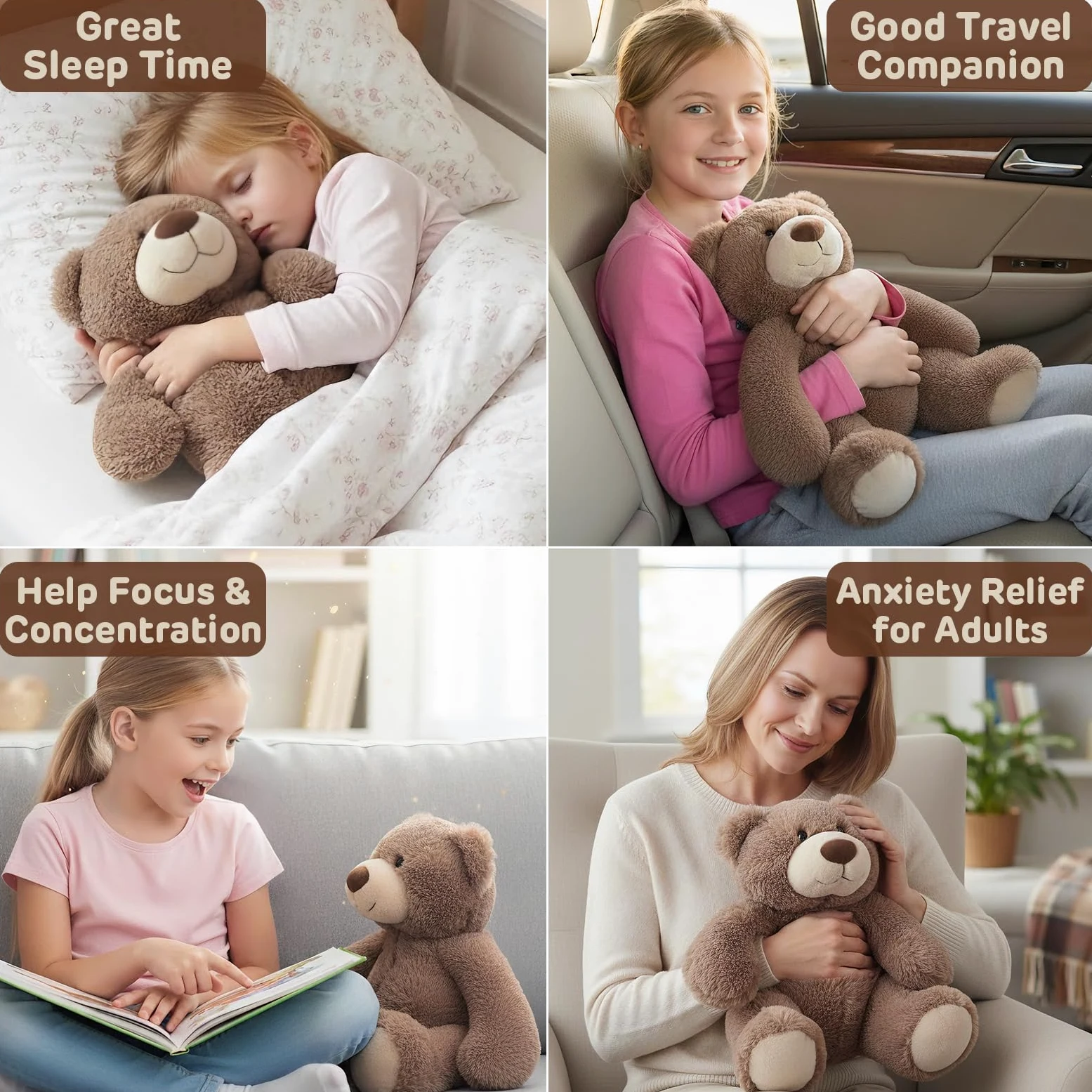 Joyreal 1.5 kg Orsetto Ponderato per I'ansia, Sollievo Dall'ansia per Gli Adulti, Orsetto in Peluche ponderato, Giocattoli Sensoriali per l'autismo, Animale di Peluche Ponderato 1.5 kg