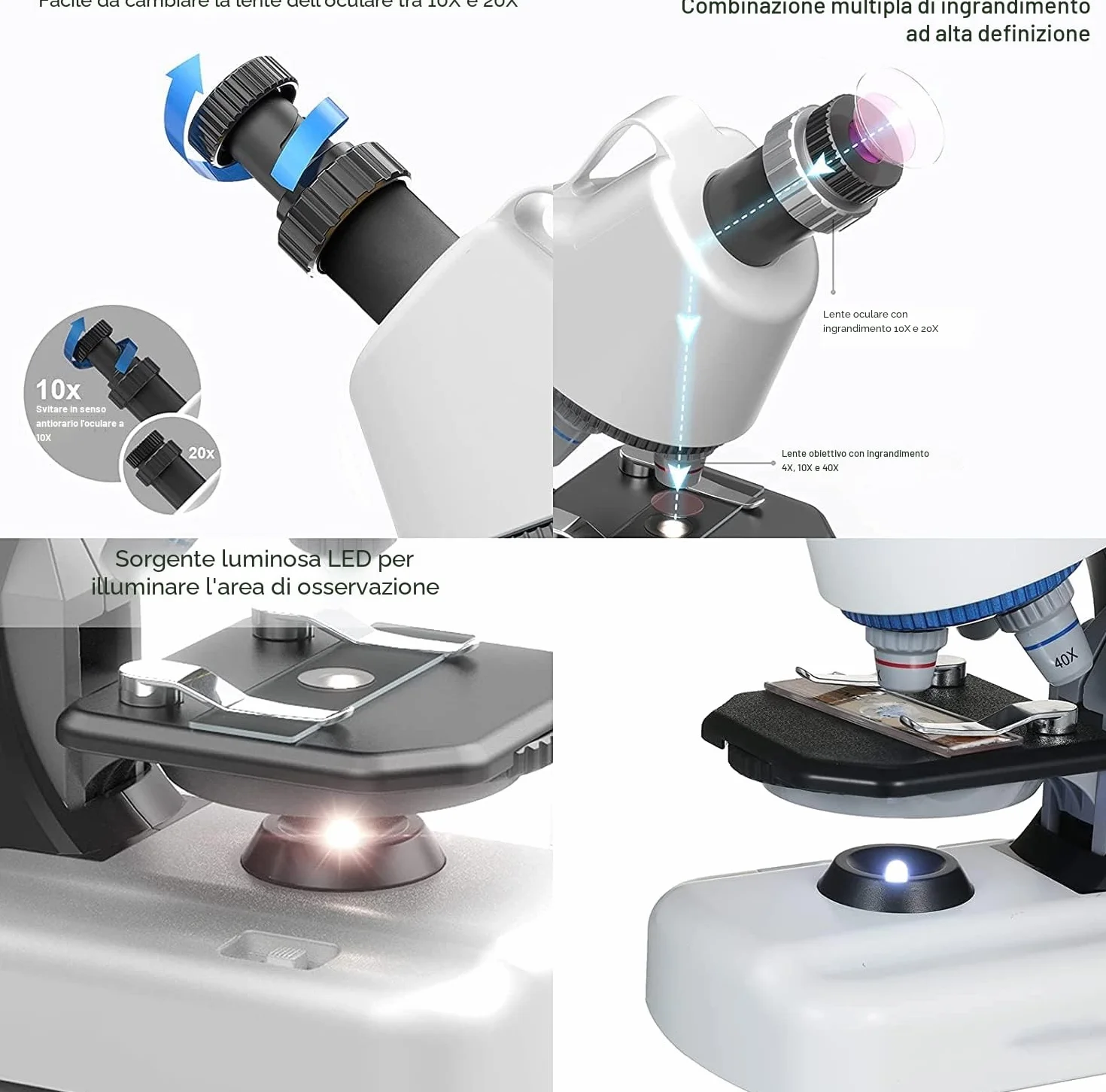 STEM Microscopio per bambini Studente Principiante per Bambini Microscopi Scientifico kit Monoculari 40X- 1200X con di Scienze Educative 6+Anni