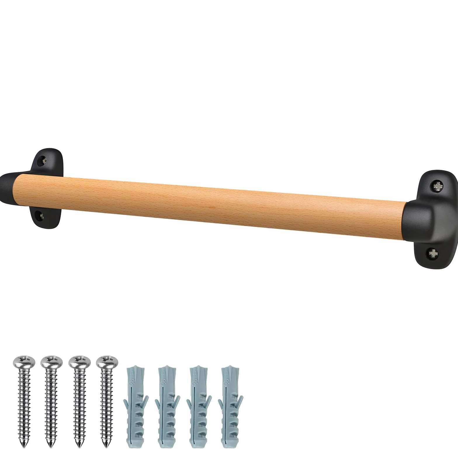 SELEWARE Corrimano in legno da 61 cm, maniglie di sicurezza per parchi giochi, montaggio a parete, corrimano per scale per anziani, per bambini, per interni ed esterni, set da gioco, giardino, bagno
