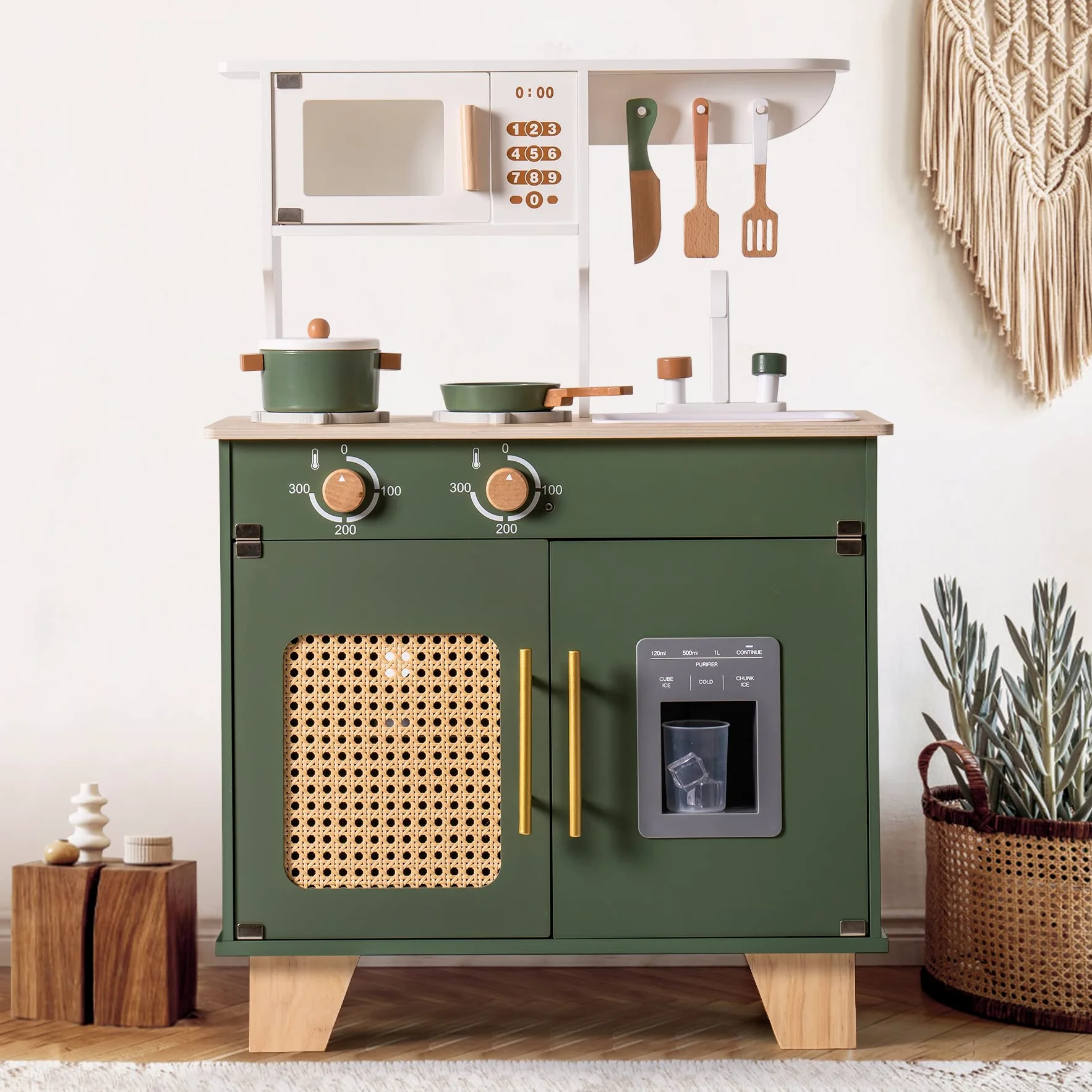 ROBUD Cucina Giocattolo in Legno per Bambini 2-6 Anni - Regalo con Accessori per Ragazze e Ragazzi