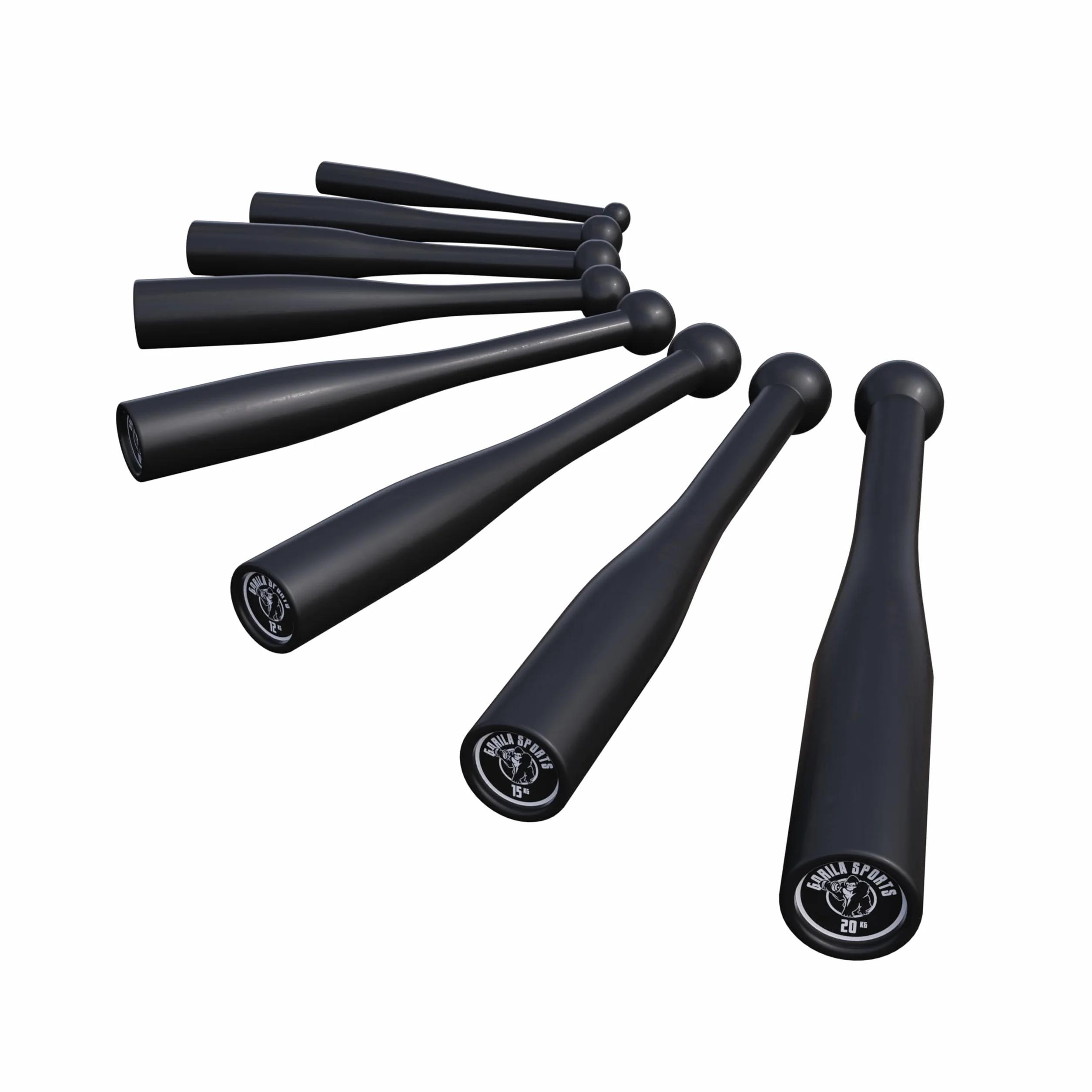 Gorilla Sports® Clubbell - 2/4 / 6/8 / 10/12 / 15/20 kg Peso, Singolo o Set, in Acciaio, Nero - Mazza da Allenamento, Macebell, Steel Power Clubs, Bell Club, Clave