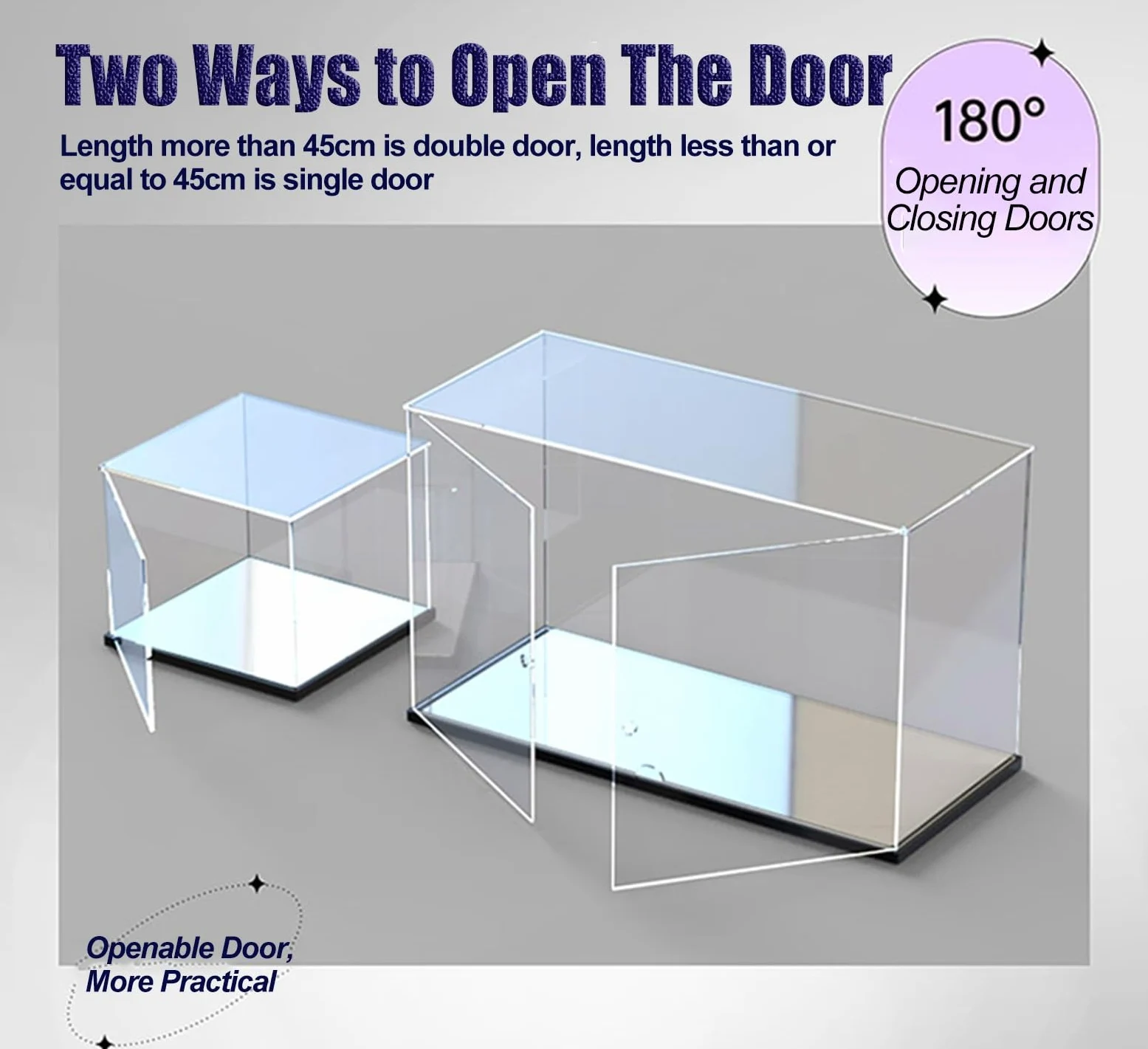 Teca Plexiglass Espositore in Acrilico con Anta, Lunghezza 10-50 cm, Vetrina in Plastica con Design a Specchio, Vetrina Rettangolare Impilabile per Souvenir(L35xW35xH35cm/14x14x14)