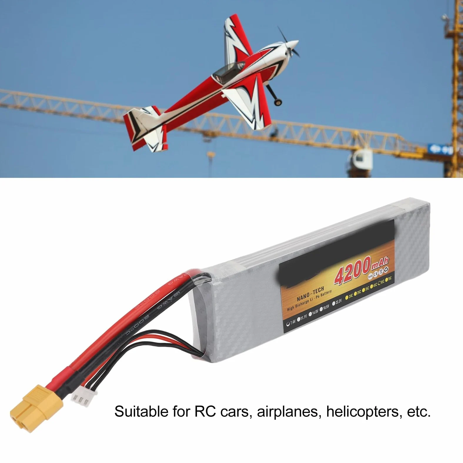 Batteria al litio RC, realizzata con custodia rigida, 7,4 V 2S 4200 MAH 55 C Lipo Batteria per RC Auto Aereo Elicottero Drone Usw