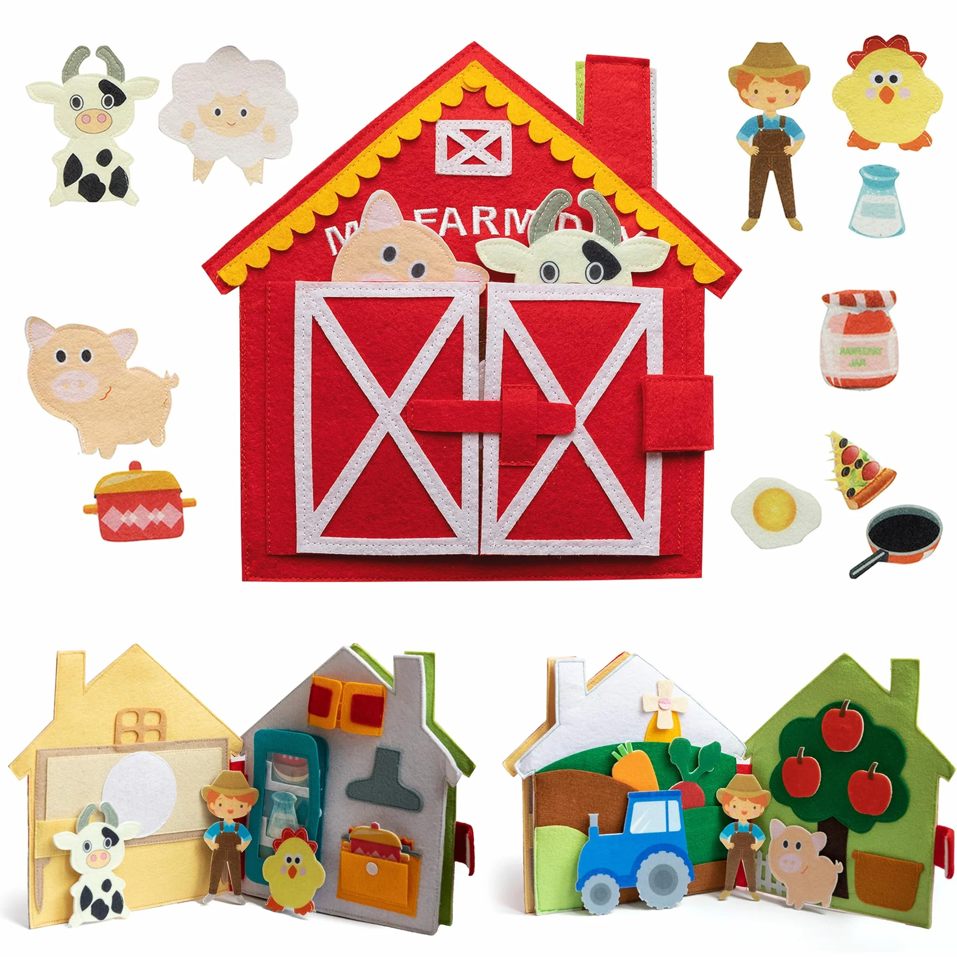Libro Montessori Interattivo My Farm Day, Quiet Book in Feltro, Gioco Educativo per Bambini 0-5 Anni, Idea Regalo Fattoria