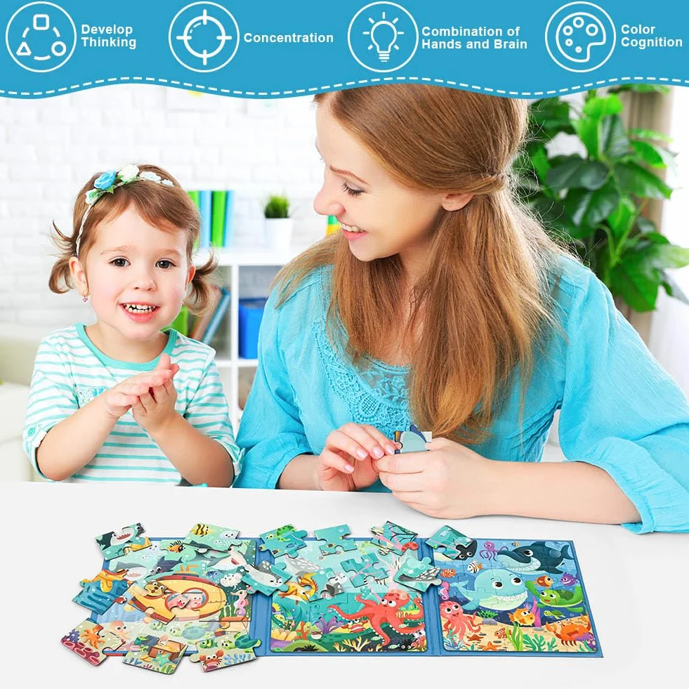 Aolso Puzzle Magnetici Montessori Giochi per Bambini 3-7 Anni Esplorazione Sottomarina