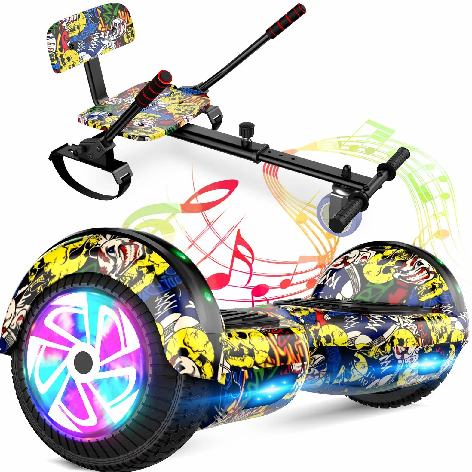 Hoverboard con fissaggio del sedile Combo, 6,5 pollici auto bilanciamento Hover Board con altoparlante Bluetooth e luci LED per bambini ragazze ragazzi (incluso Gokart)