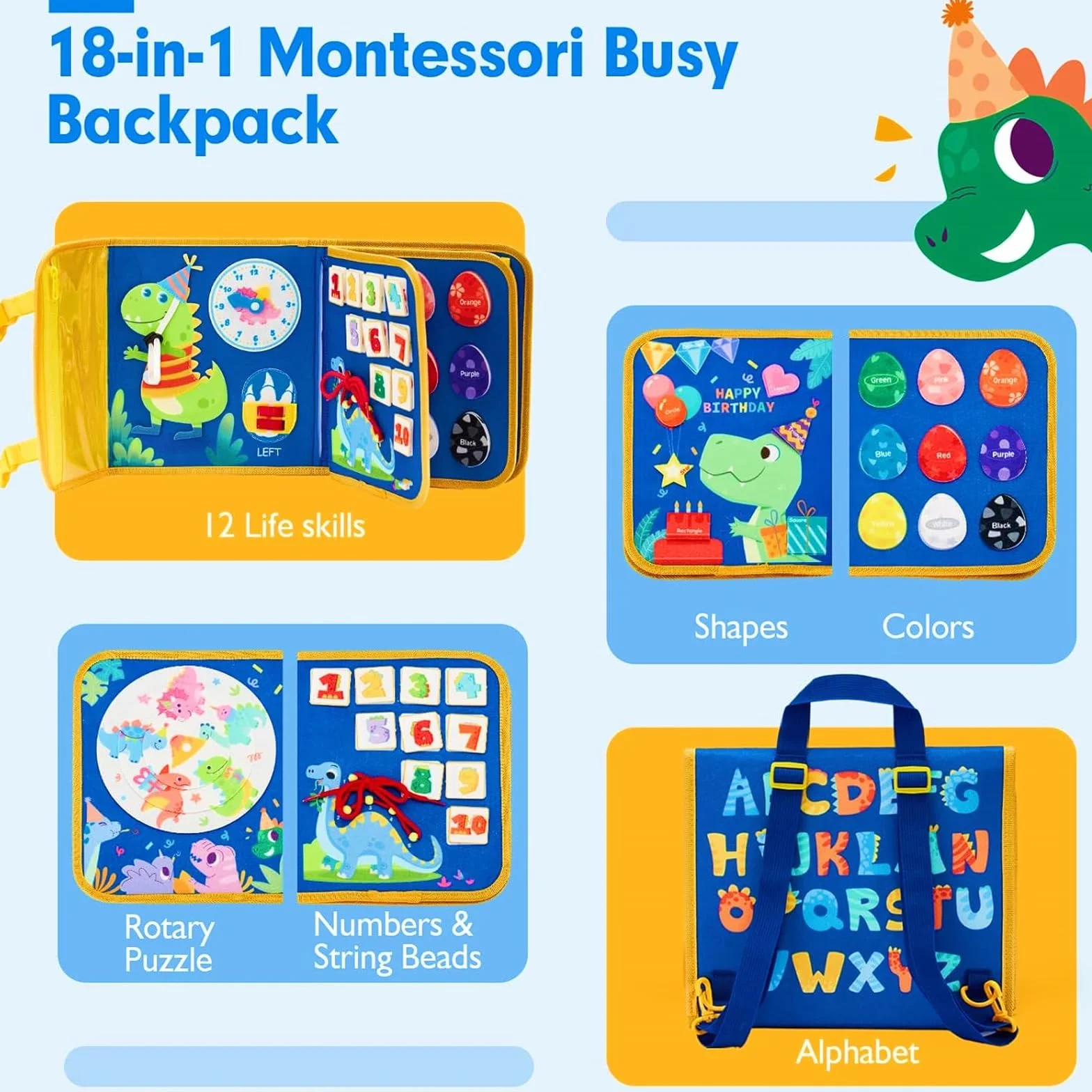Tibatoes Montessori Busy Board, tablica manipulacyjna dla małych dzieci, do podróży samochodem