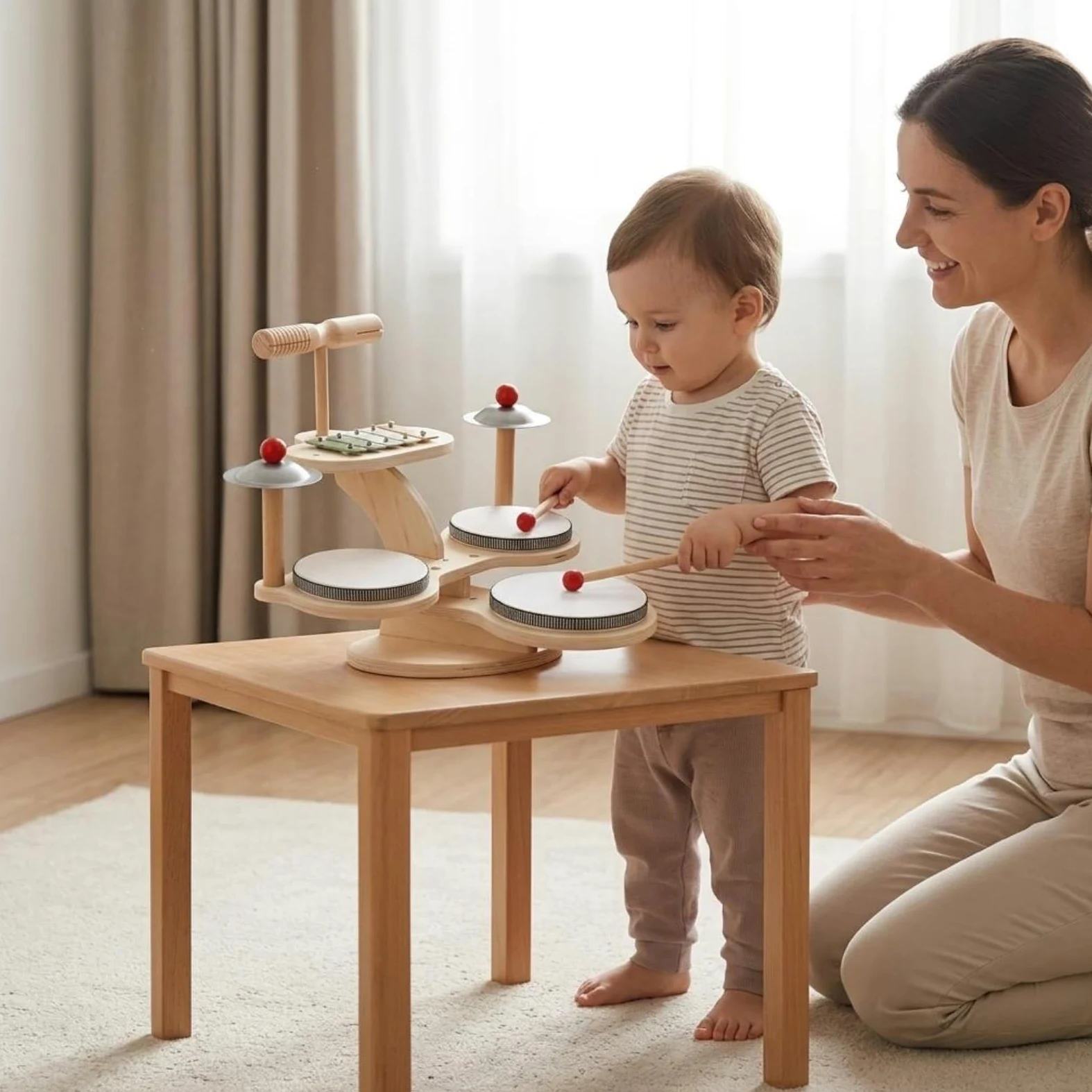 harayaa Batteria per Bambini Set Tamburo Xilofono Percussioni Strumento Musicale in Legno Sensoriale per Apprendimento Adatta per Prescolare Casa Giochi Musicali Regali Attività Familiari