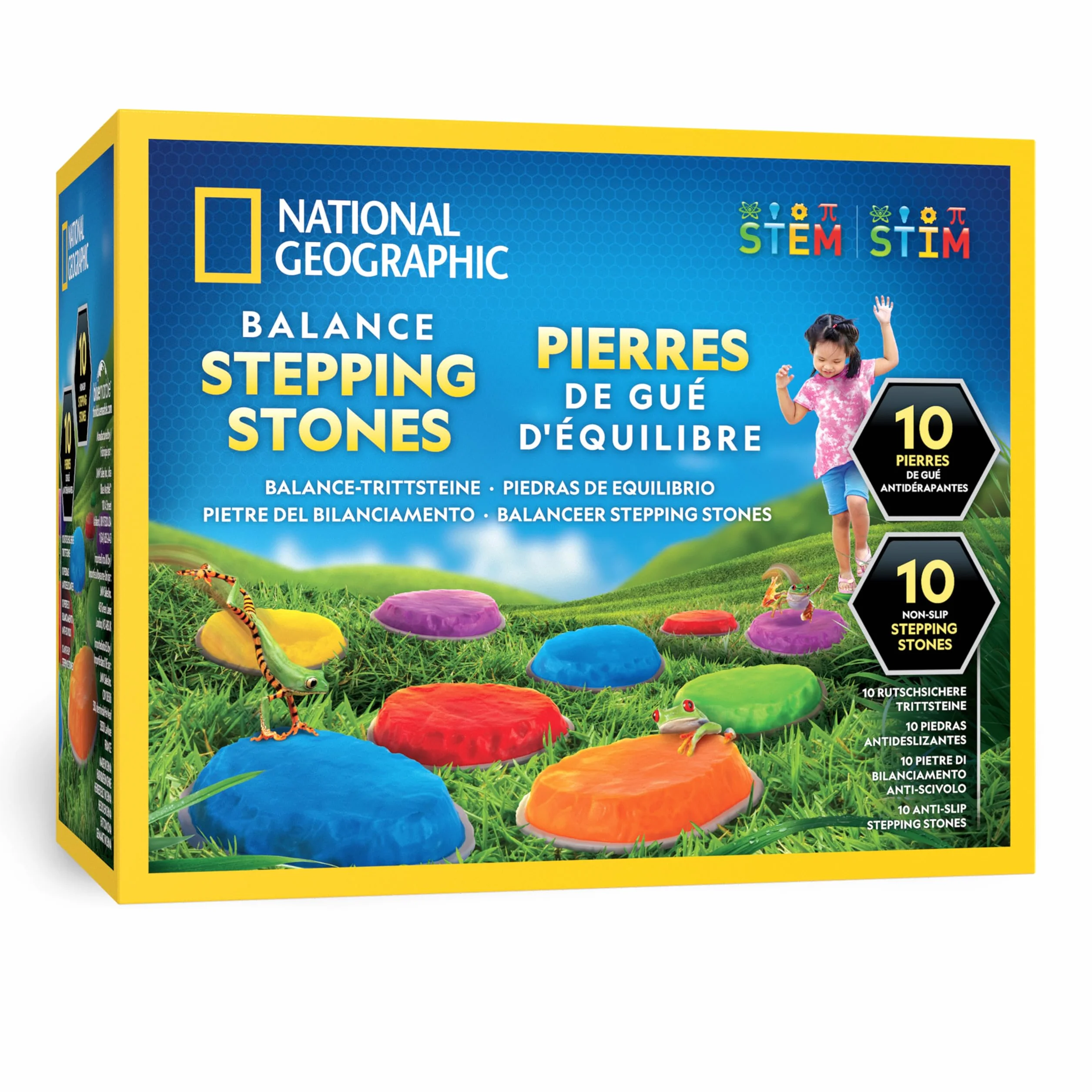 Blue Marble National Geographic Pietre per Equilibrio Bambini - 10 Pietre Antiscivolo Resistenti per Sviluppare Coordinazione e Abilità Motorie