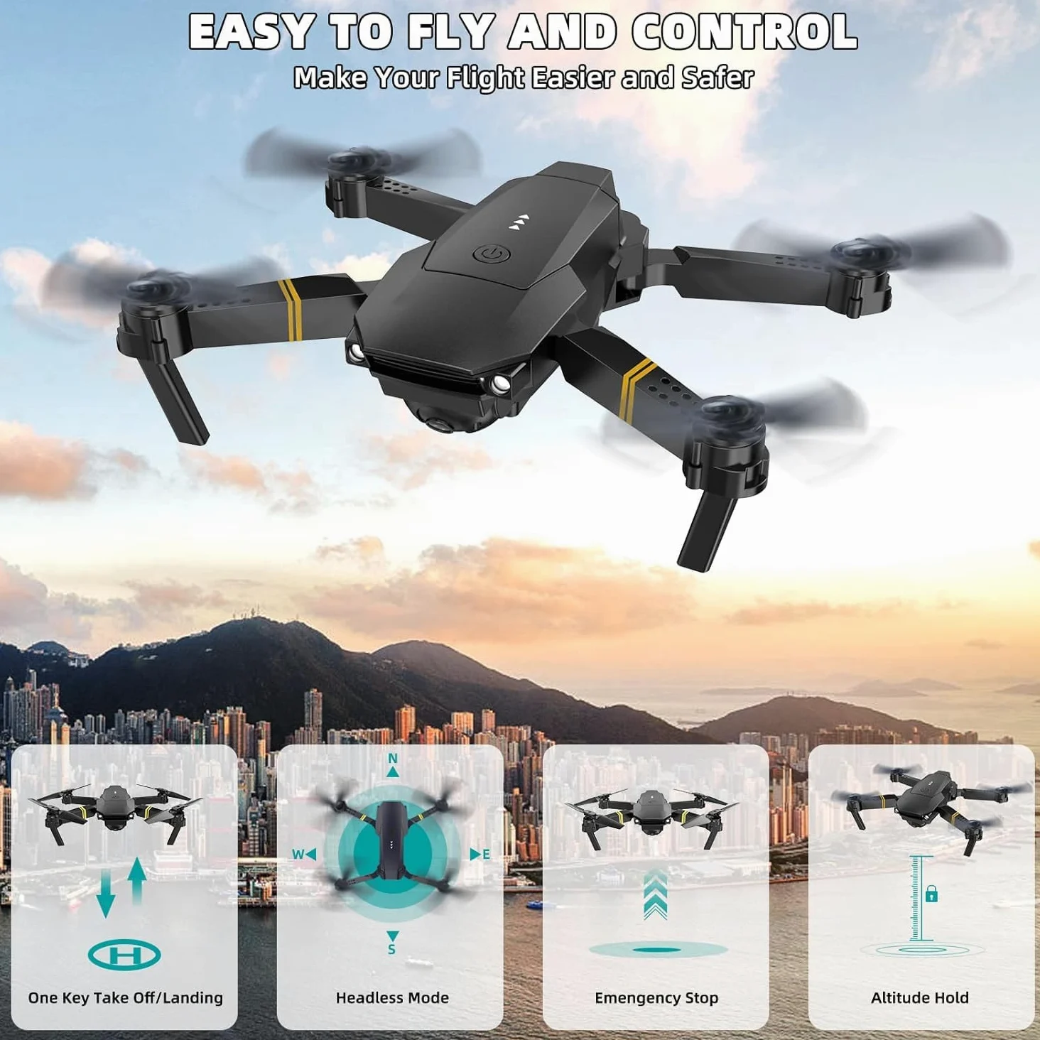 ILYPOP SHOP Drone 4K con doppia fotocamera, video live, mantenimento altitudine, decollo/atterraggio facile, 3D Flip. Ideale per principianti e professionisti. Regalo perfetto per ragazze e ragazzi