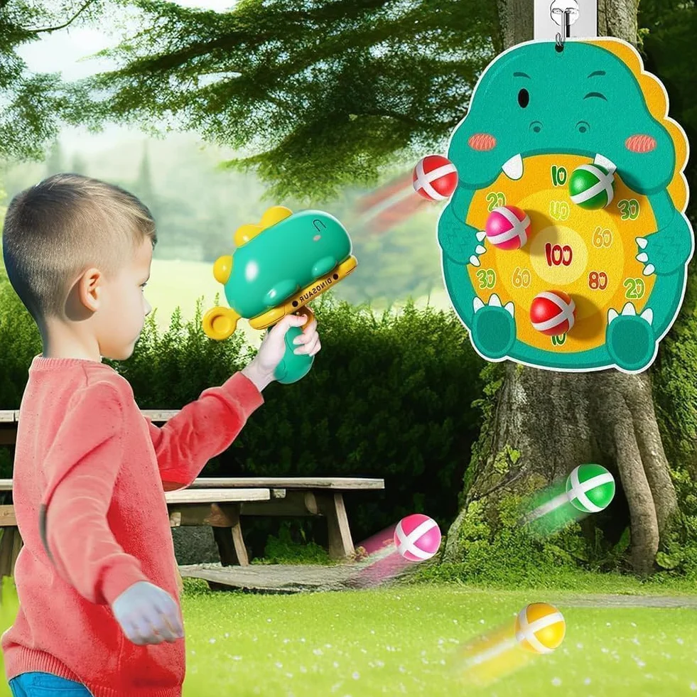 Gioco Freccette Bambini Dinosauro Pistola Blaster Giocattolo Bersaglio 12 Palline Appiccicose