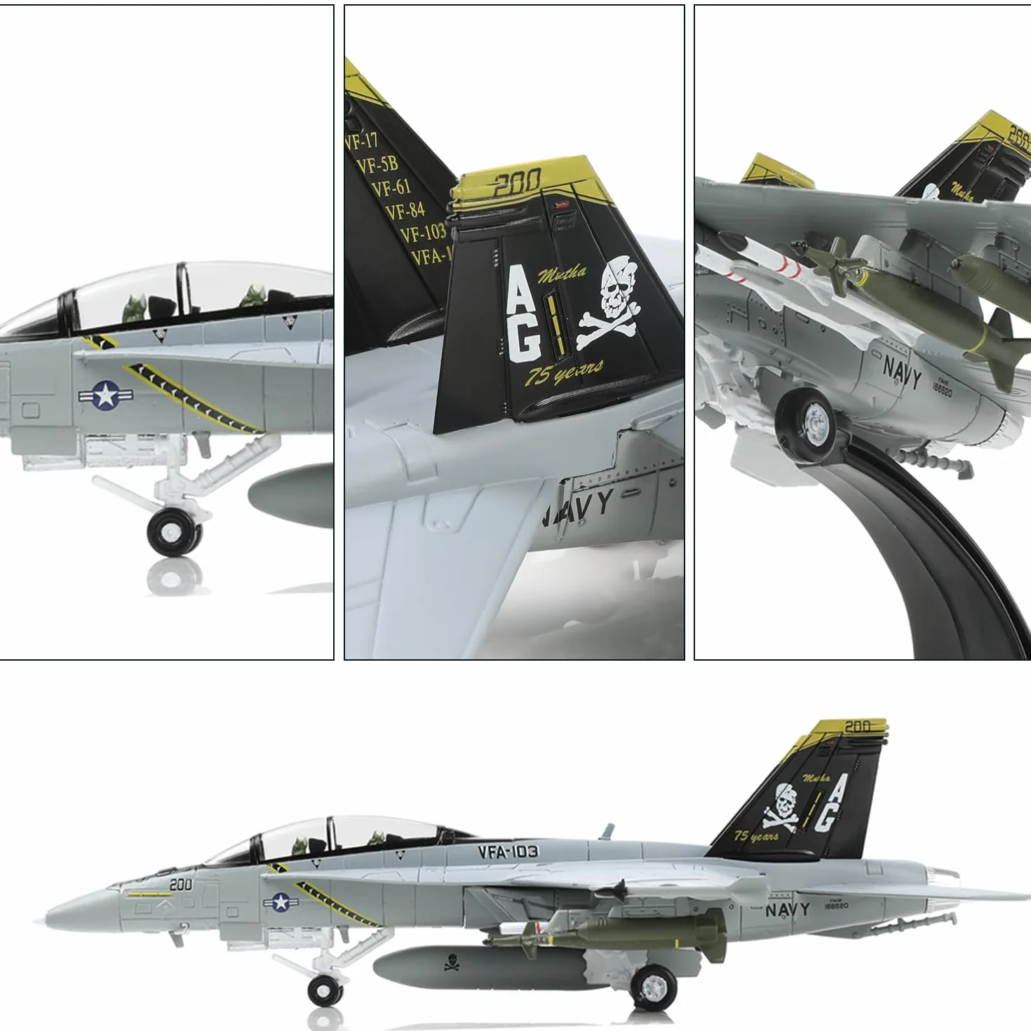 NUOTIE F/A-18 Super Hornet 1/100 VFA-103 Jolly Roger Modello da Caccia in Metallo Pressofuso