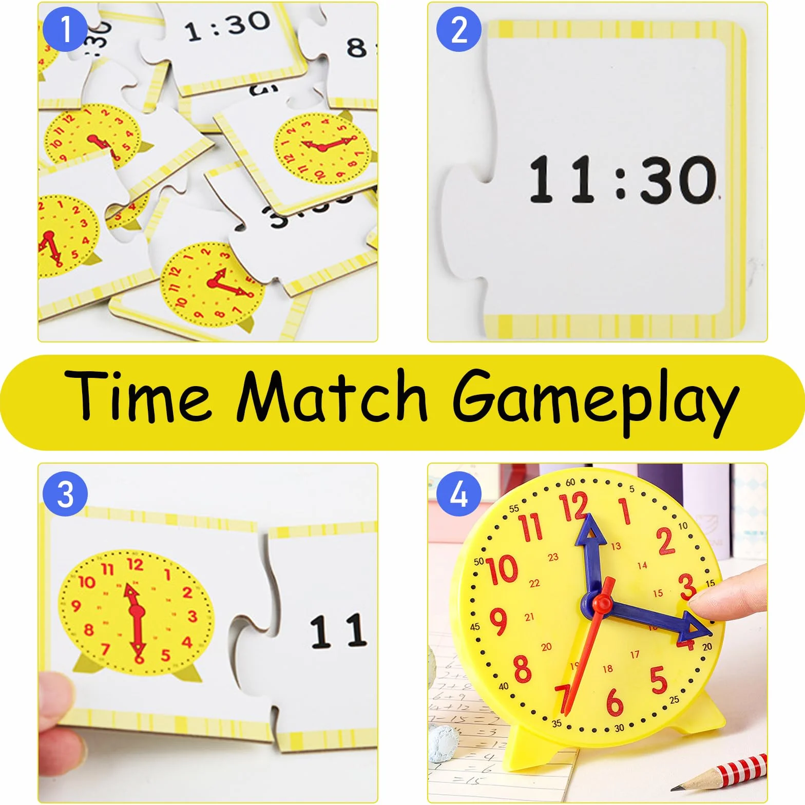 Gioco Orologio Bambini, Orologio Educativo Learning Resources Set di attività di Lettura dell’Ora Giochi Matematica Modello di Orologios Didattico con 12 Carte Didattiche, per Ragazzi, Ragazze