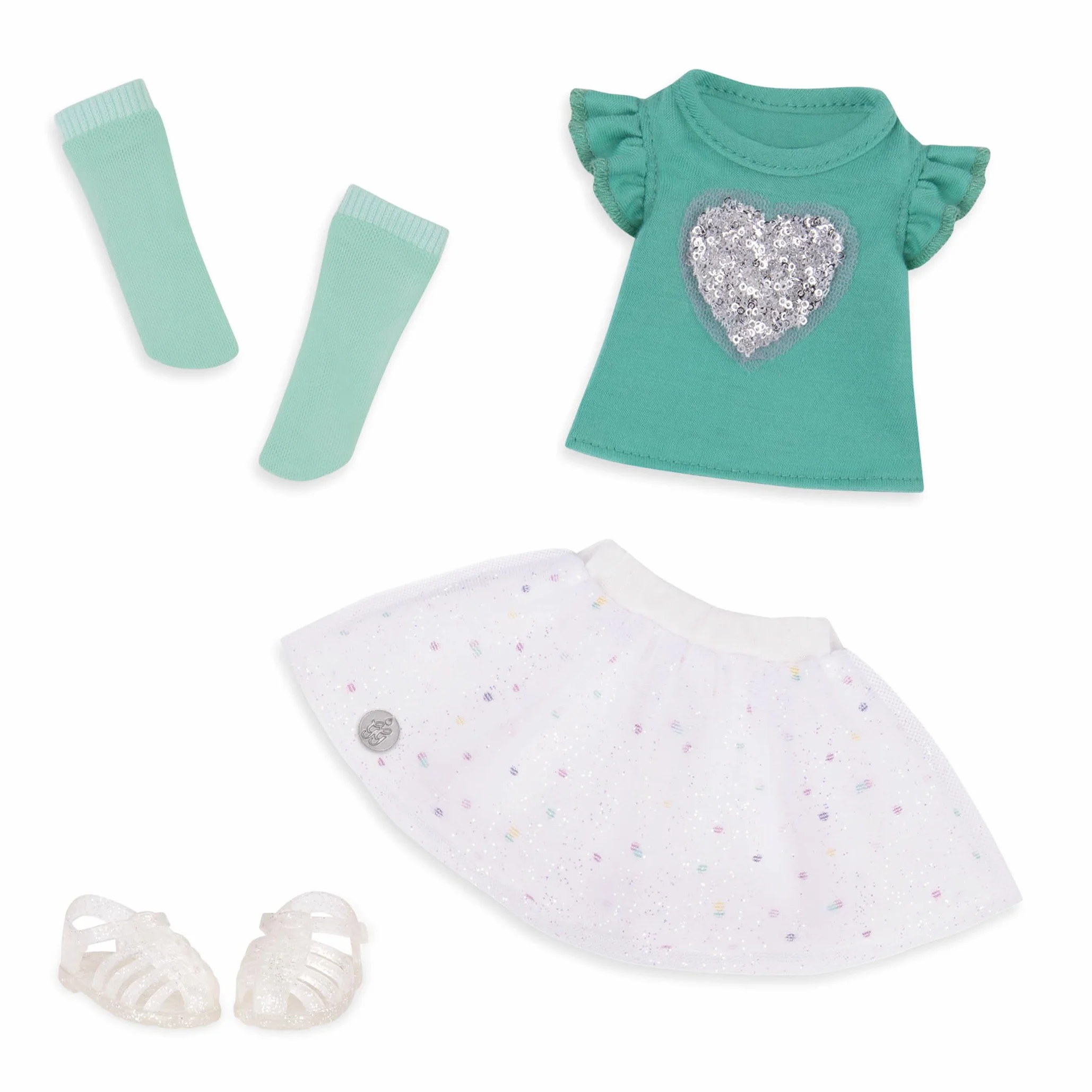 Glitter Girls - Scintillante con stile! - Vestiti per bambole Glitter Girls - Abito con cuore scintillante - Top e gonna con volant - Accessori per bambole da 36 cm - 3 anni +