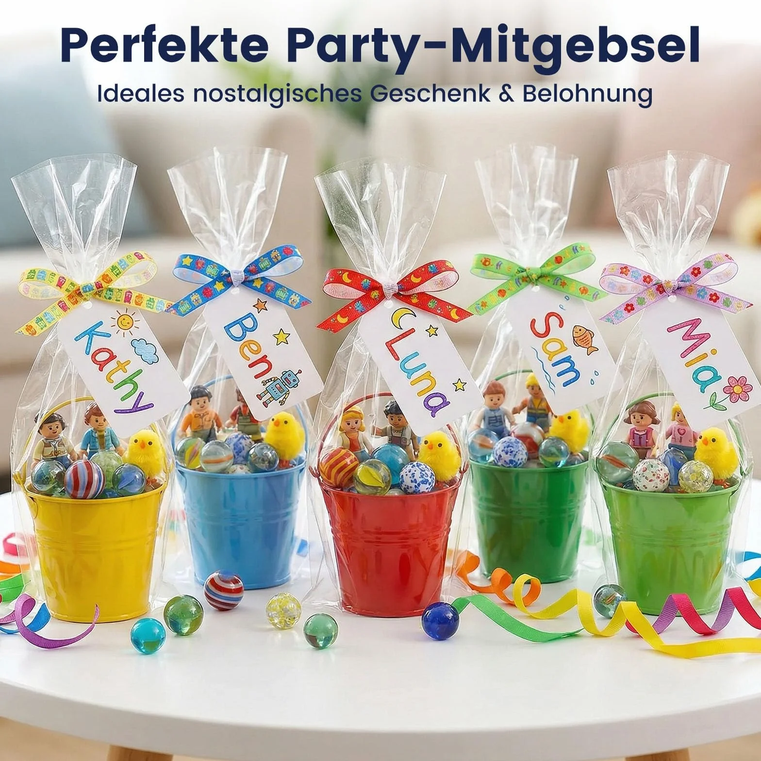 Set di 85 biglie in vetro colorate in scatola di latta per bambini
