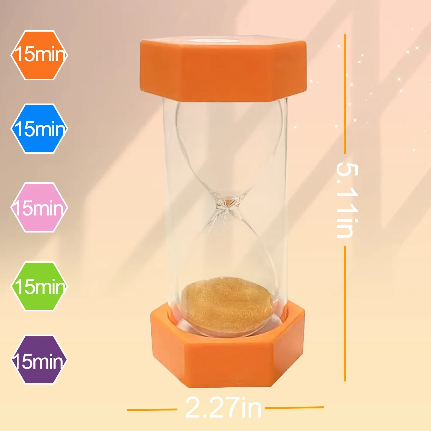 Clessidra con sabbia, timer per bambini, timer da cucina, decorazione per la gestione del tempo, clessidre colorate, perfetto in casa, classe, cucina, ufficio, giochi, 15 minuti, arancione