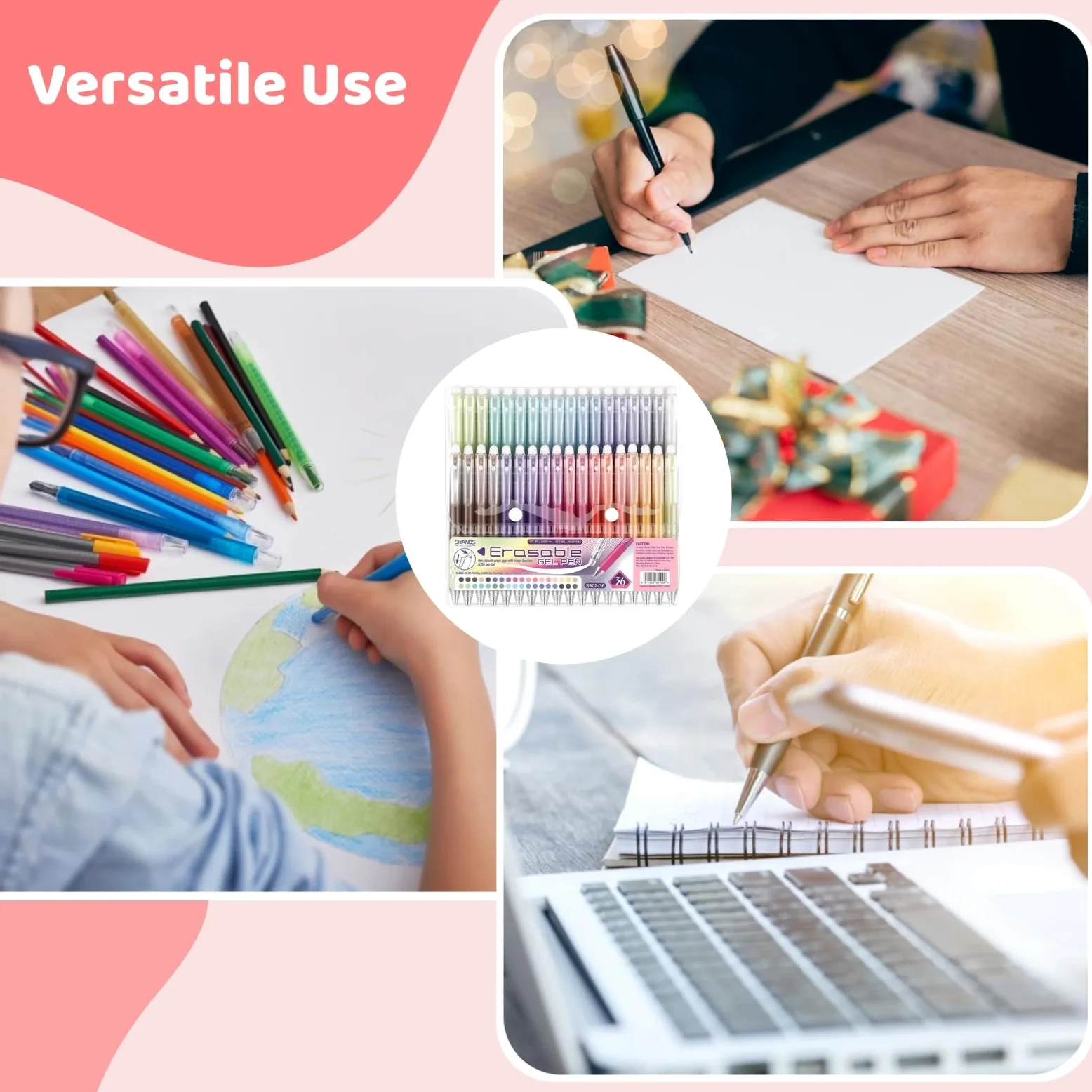 36 penne gel cancellabili retrattili, penne a inchiostro multicolore a punta fine da 0,7 mm con gomma da cancellare, penne termosensibili per scrivere, disegnare, colorare e prendere appunti