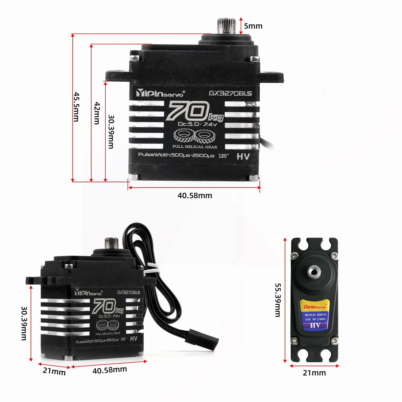 70KG High Torque, GX3270BLS Digital RC Servo, 180/270/360 gradi ingranaggi metallici, IP68 Brushless Motor, nero (357 gradi)