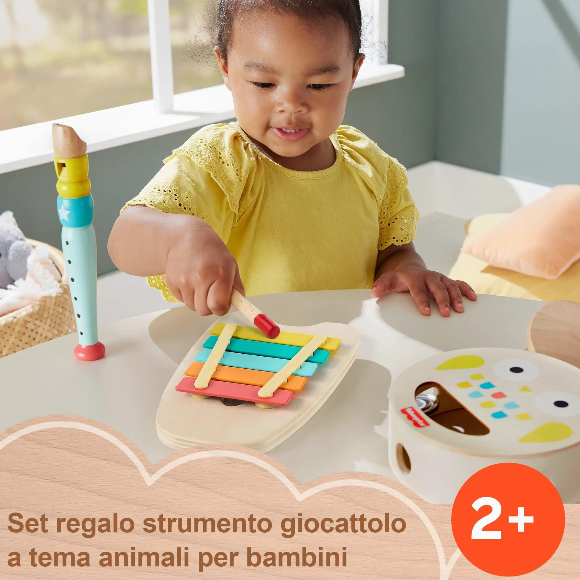 Fisher-Price - Set Strumenti Musicali, 6 Strumenti Giocattolo in Legno a Forma di Animali per Lo Sviluppo delle capacità motorie e sensoriali, Giocattolo per Bambini, 2+ Anni, HXT90