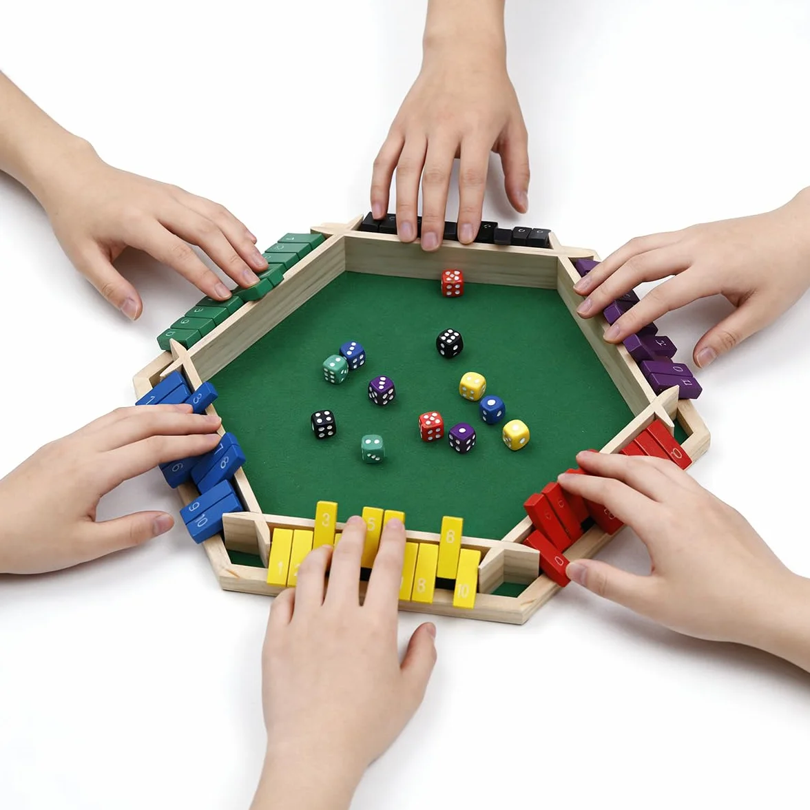 Flero Shut The Box - Set di dadi a 6 giocatori, tattica e gioco di calcolo (multicolore)