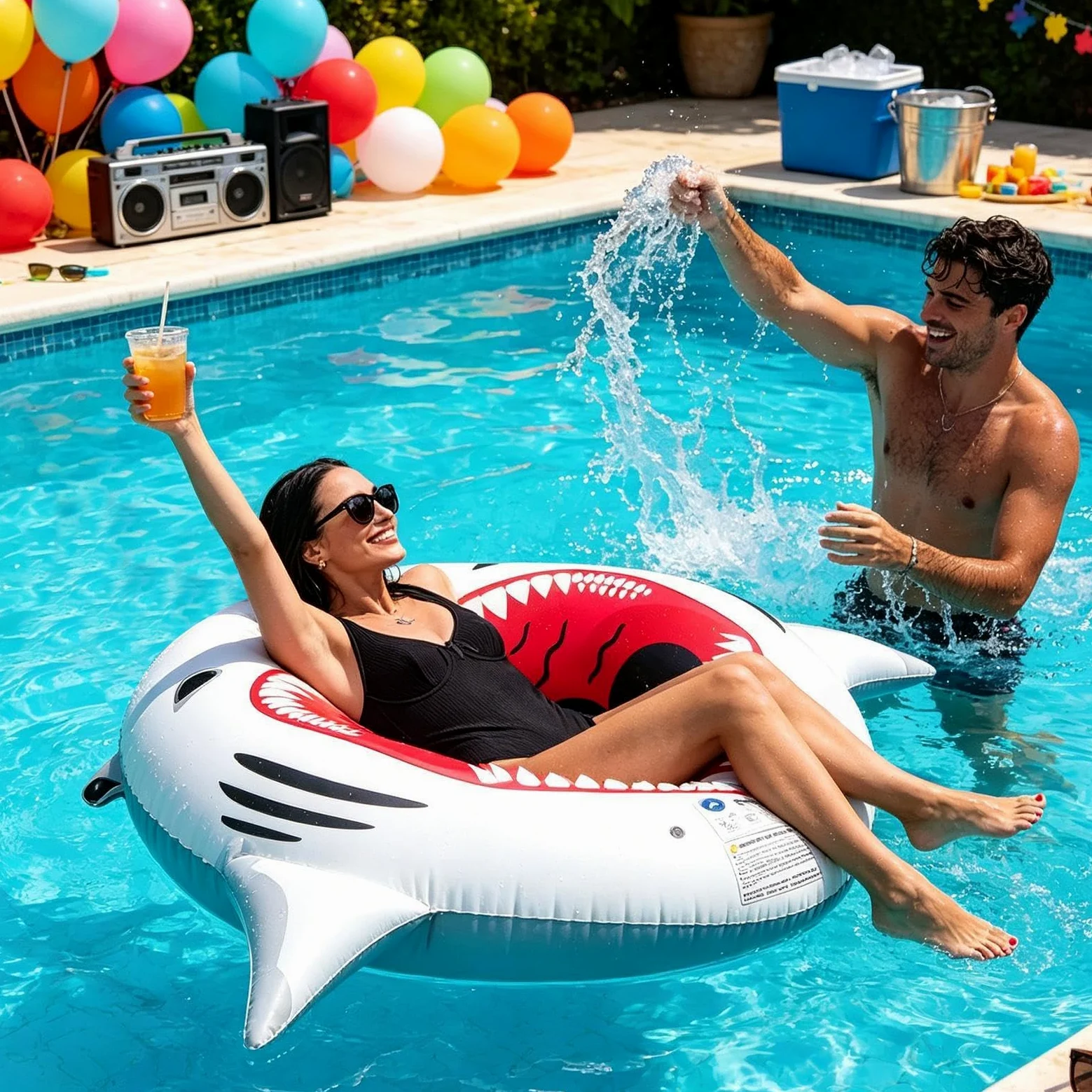 Galleggiante gonfiabile per piscina, in PVC, per adulti, per spiaggia, lago | Salvagente gonfiabile a forma di squalo, in PVC, 177 x 127 cm, lettino ad acqua resistente, divertimento galleggiante per