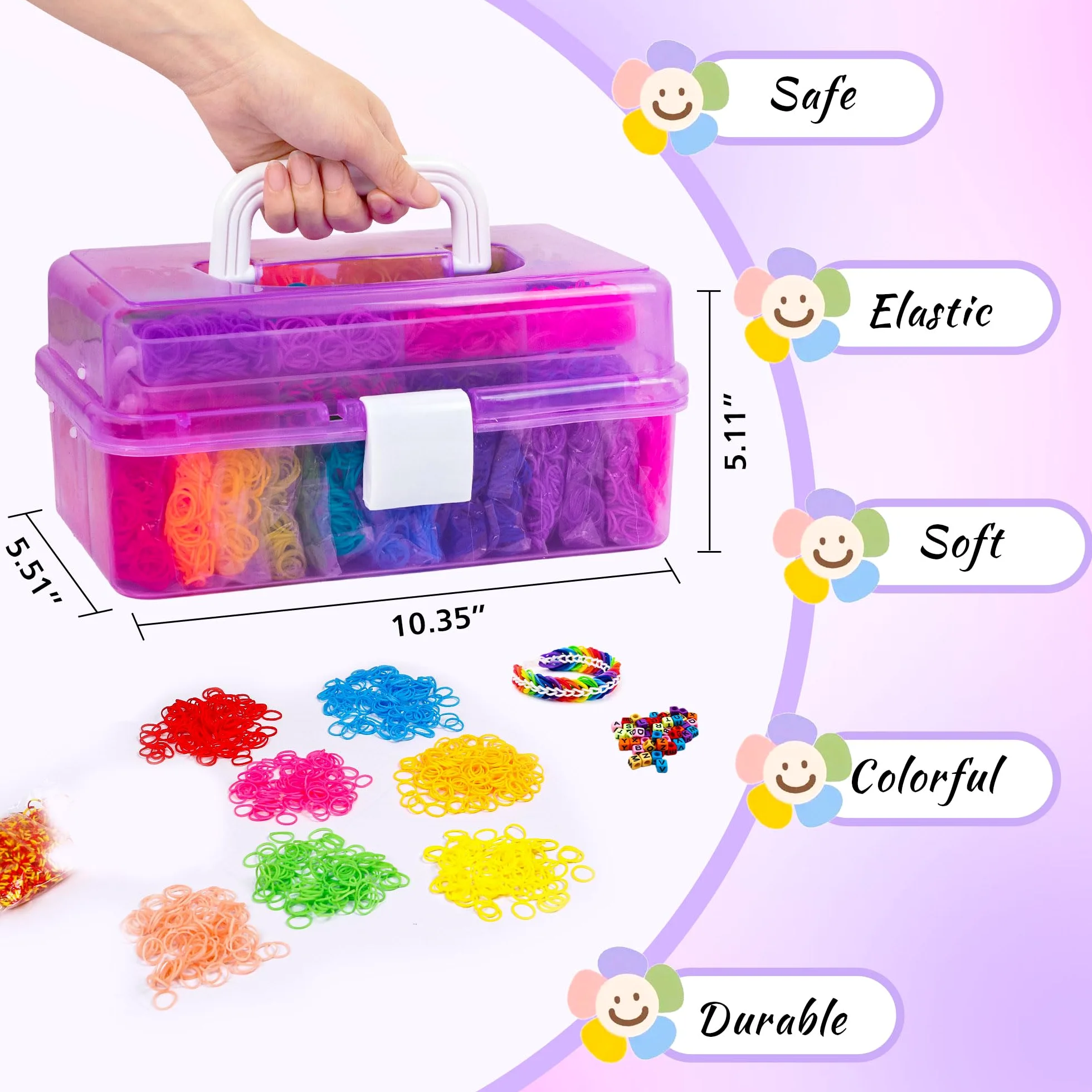 INSCRAFT 17490+ elastici in gomma, kit di ricarica per braccialetti in 28 colori, con contenitore a 3 strati, 600 clip a S, 352 perline, 40 ciondoli a forma di cartone animato, regalo di Natale per