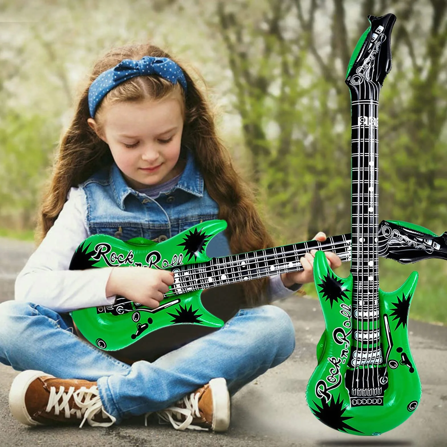 VIKSAUN 10 Pezzi Gonfiabili Rock Star Giocattolo Set 5 Chitarre 5 Microfoni Decorazione Feste Rock and Roll