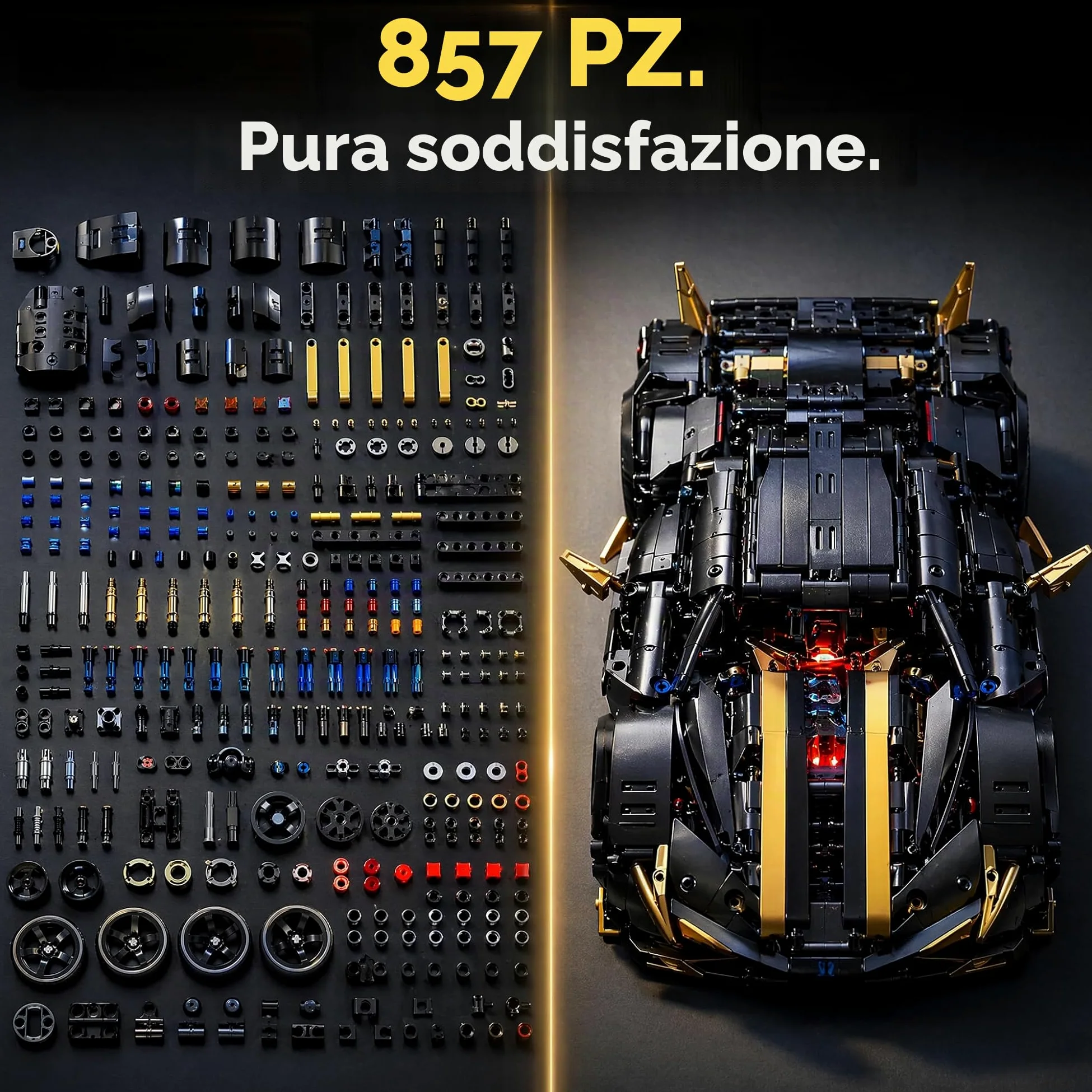 auto RC, auto telecomandata, 1:14 con LED Modello Kit | Auto RC: luci anteriori e posteriori con sistema di potenza integrato; costruzione in famiglia, guida indoor, esposizione