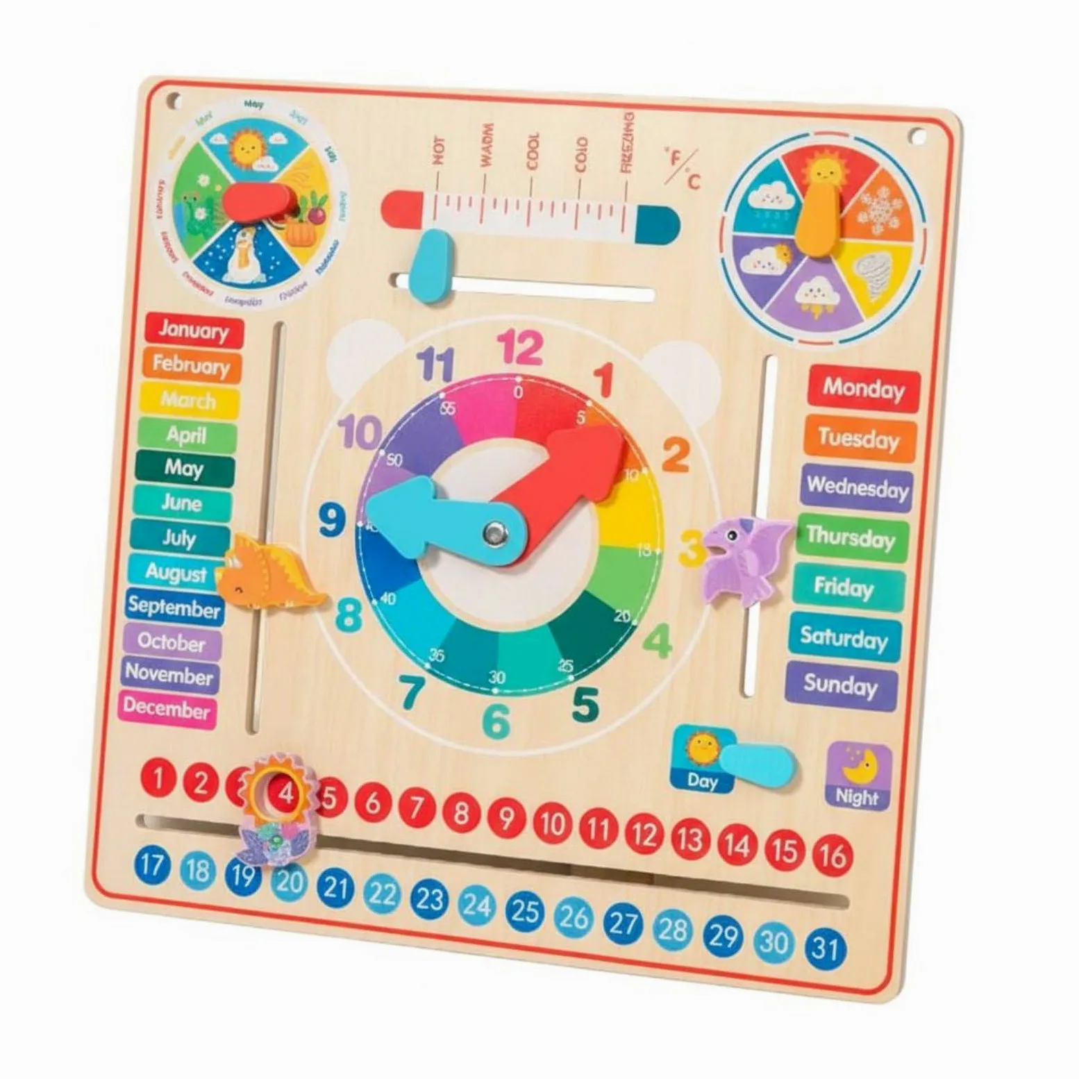 Baoblaze Orologio Didattico per Bambini Orologio Calendario Giocattolo Educativo Lavagna Interattiva Pannello Attivo in Legno per Ore Minuti E Riconoscimento Adatto per Aula Didattica Nonni Ludoteca