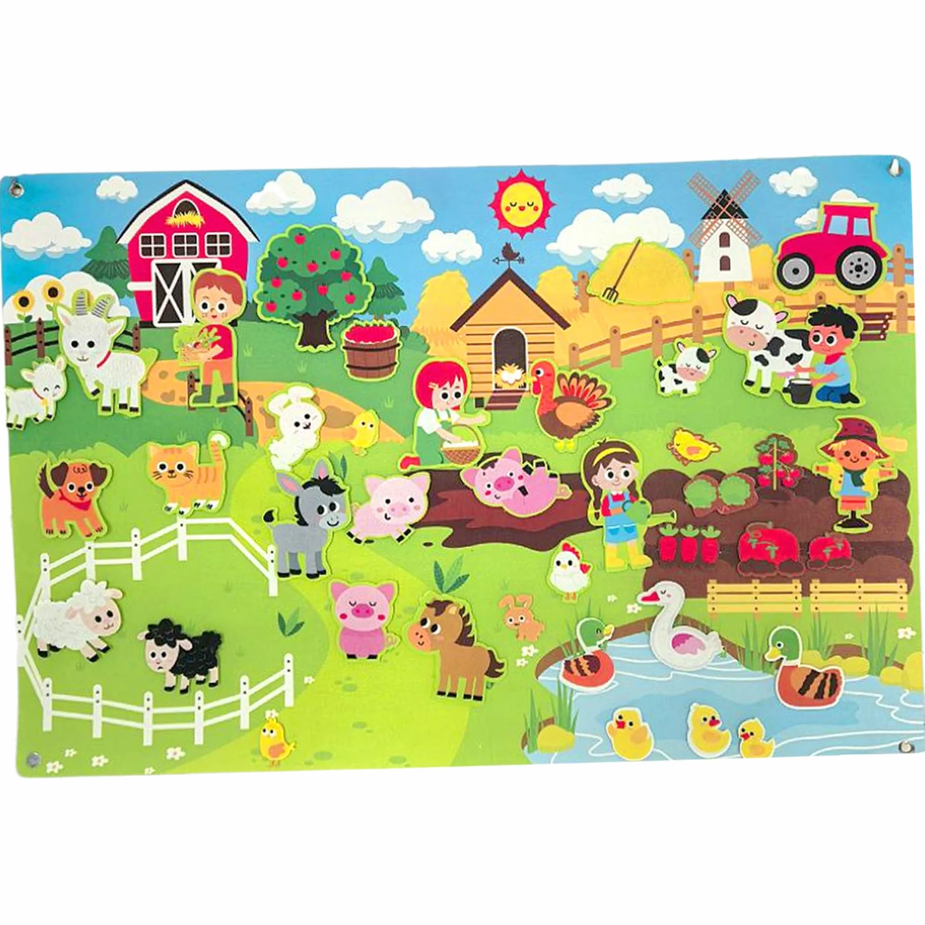 Set di storie in feltro, tavola in feltro con animali da fattoria da 41x30 pollici per bambini piccoli, attività da parete per l'apprendimento precoce per bambini piccoli, sospensione interattiva