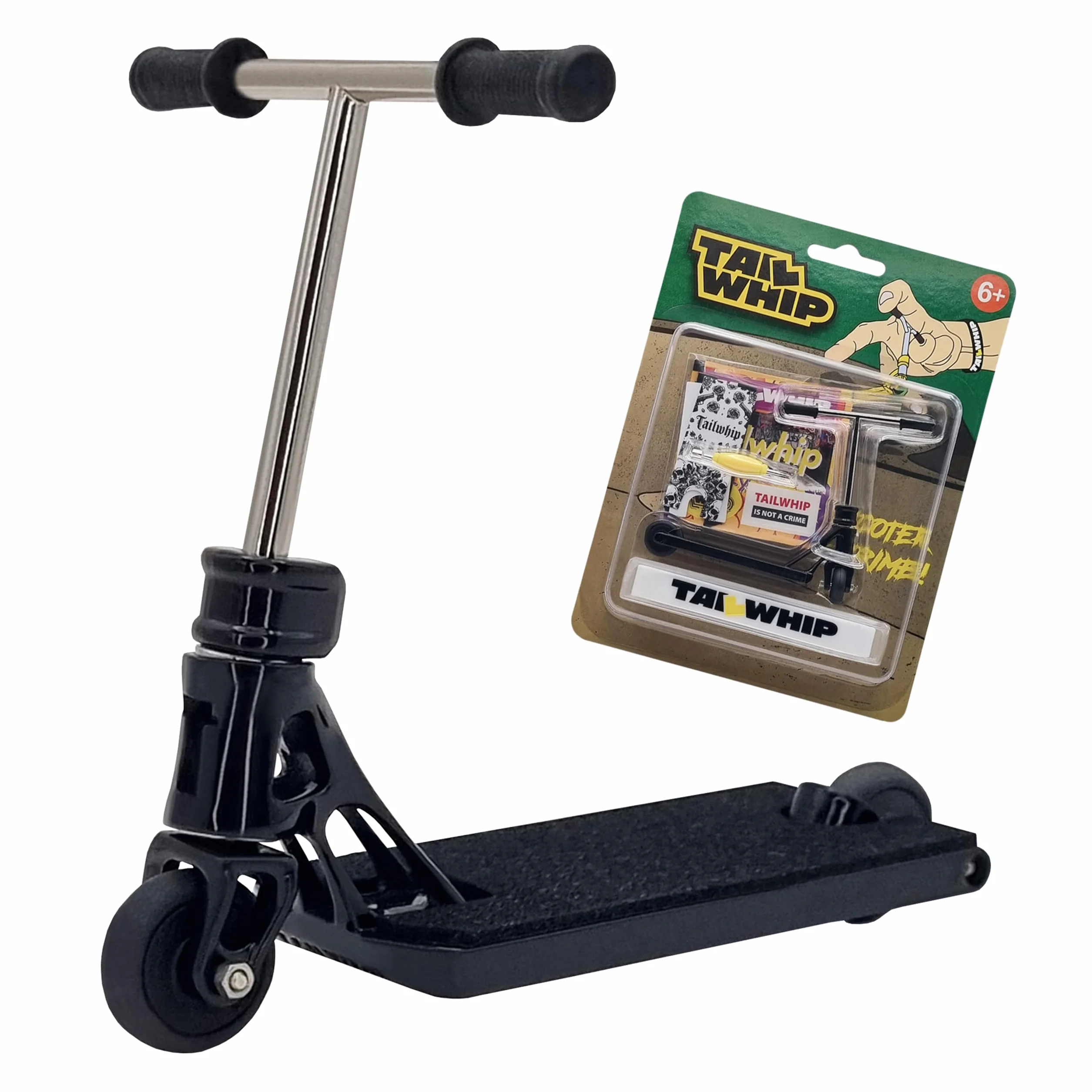 TAILWHIP Pro Finger Scooter con cuscinetti a sfera: nessun gioco, silenzioso, decalcomania per individualizzazione, robusto monopattino in metallo per bambini e adulti, nero