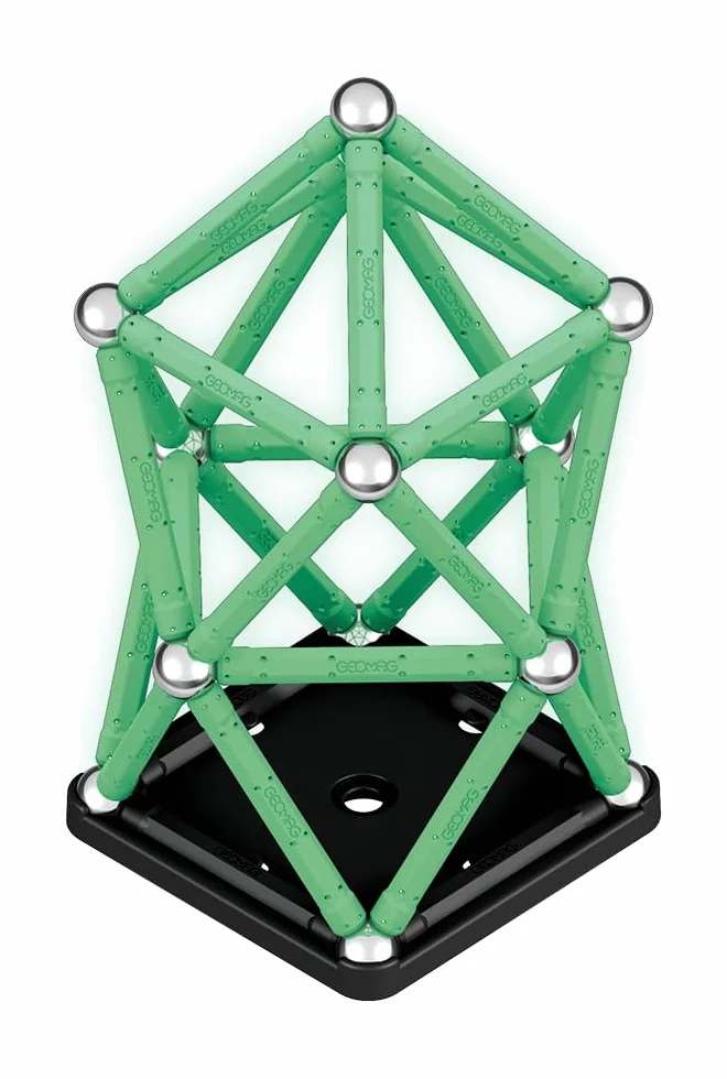 Geomag, Glow Recycled, Costruzioni Magnetiche Effetto Glow, Barrette Magnetiche che si Illuminano al Buio, Confezione da 60 Pezzi, Plastica 100% Riciclata