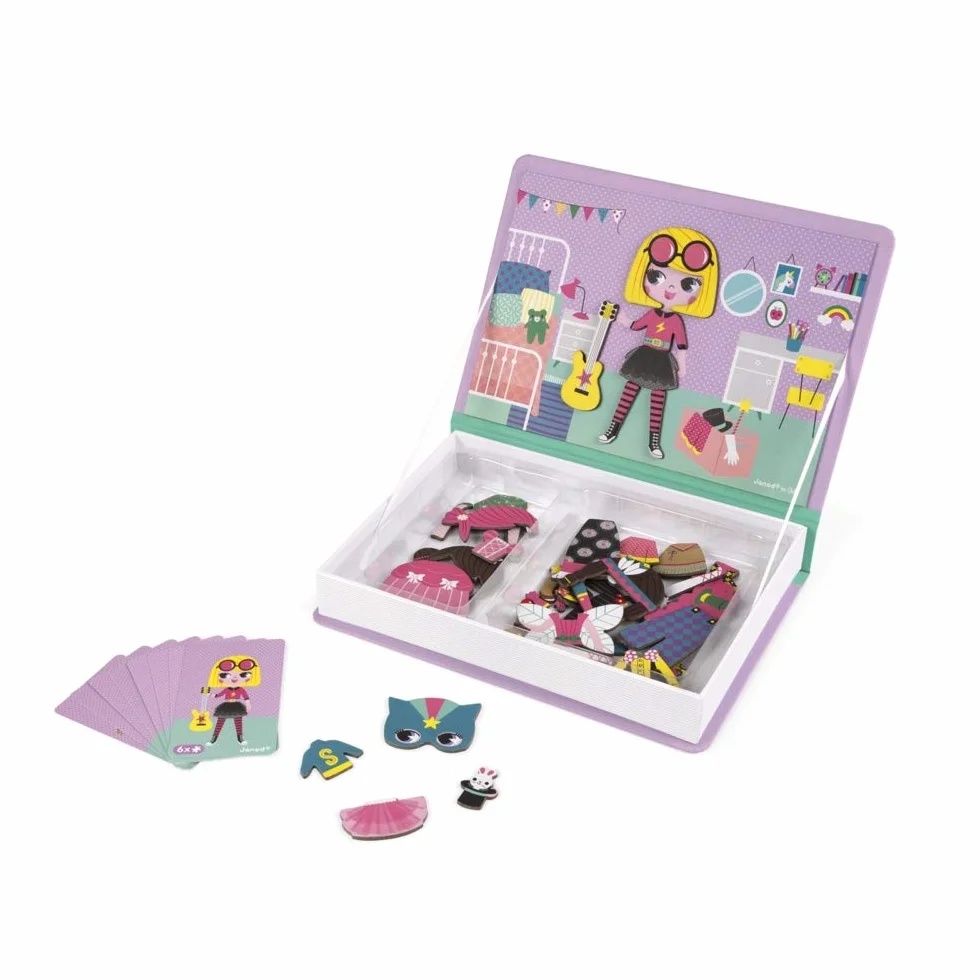 Janod Magnéti' Book Ragazzina Gioco Educativo Magnetico 50 Pezzi Apprendimento Motricità Fine Immaginazione 3 Anni