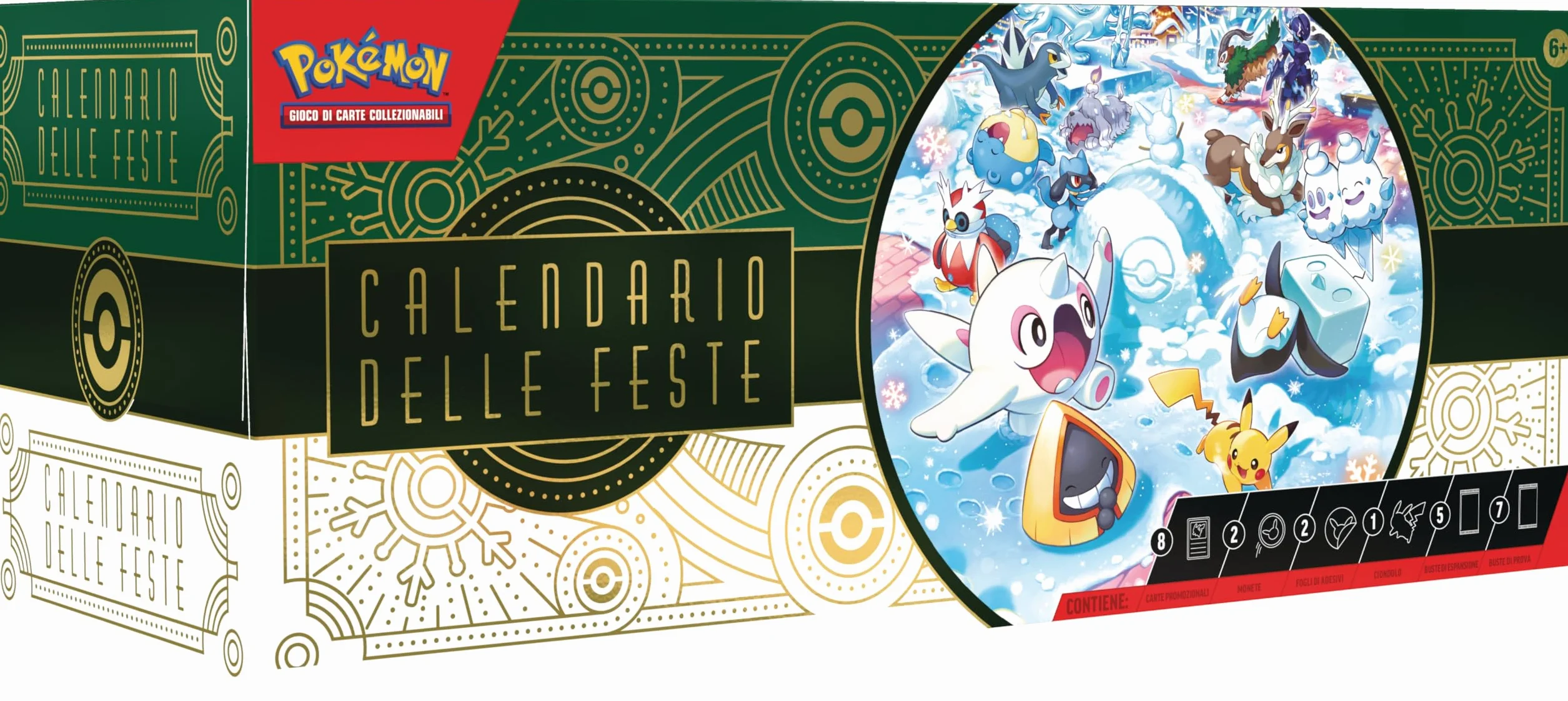 GCC Pokémon: calendario delle feste (otto carte promozionali olografiche, cinque buste di espansione e tanto altro)