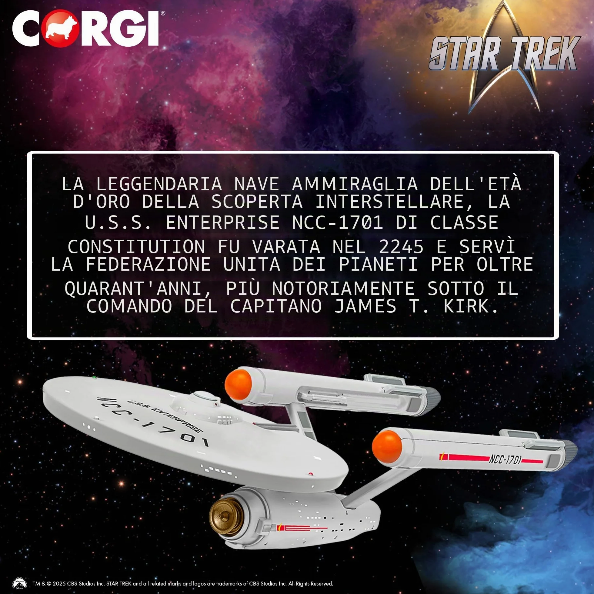 Corgi CC96610 Star Trek, USS Enterprise NCC-1701 (La serie originale), Licenza di film TV e modello da collezione pressofuso per eventi