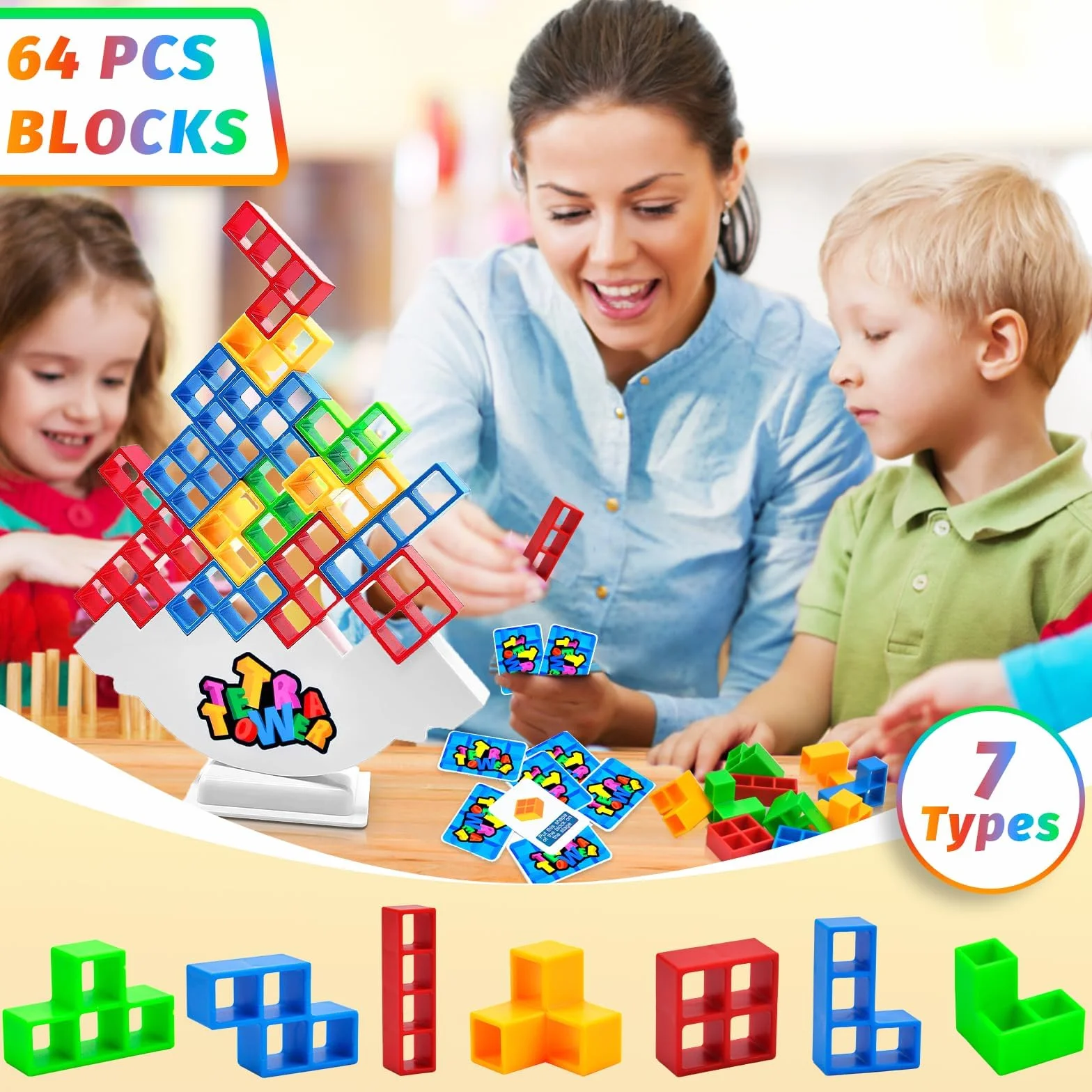 Jadyon 64 Pcs gioco per bambini, Tetra tower, Gioco Stack Attack Giocattolo Impilabile, Montessori Giochi Tower Balance Game Regalo per Bambini e Adulti.