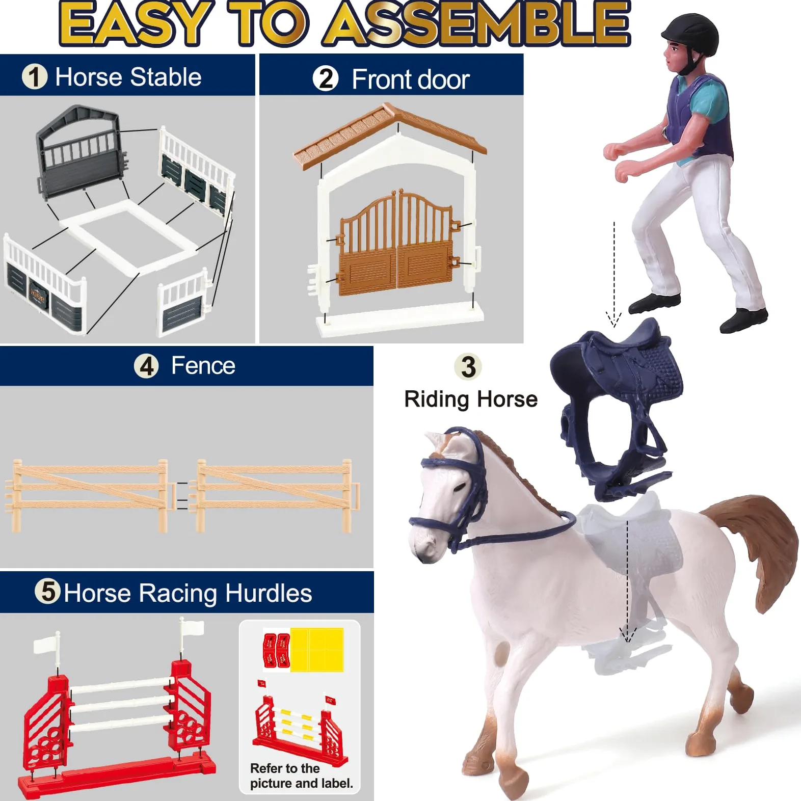 Tacobear Cavallo Giocattolo Horse Cavallo Paddock con Cancello Stabile Ostacoli Recinto Giocattoli per Cavalli Animali Fattoria Collezionisti Regalo Bambina Bambini Ragazzi 3 4 5 6 7 8 9 10 anni
