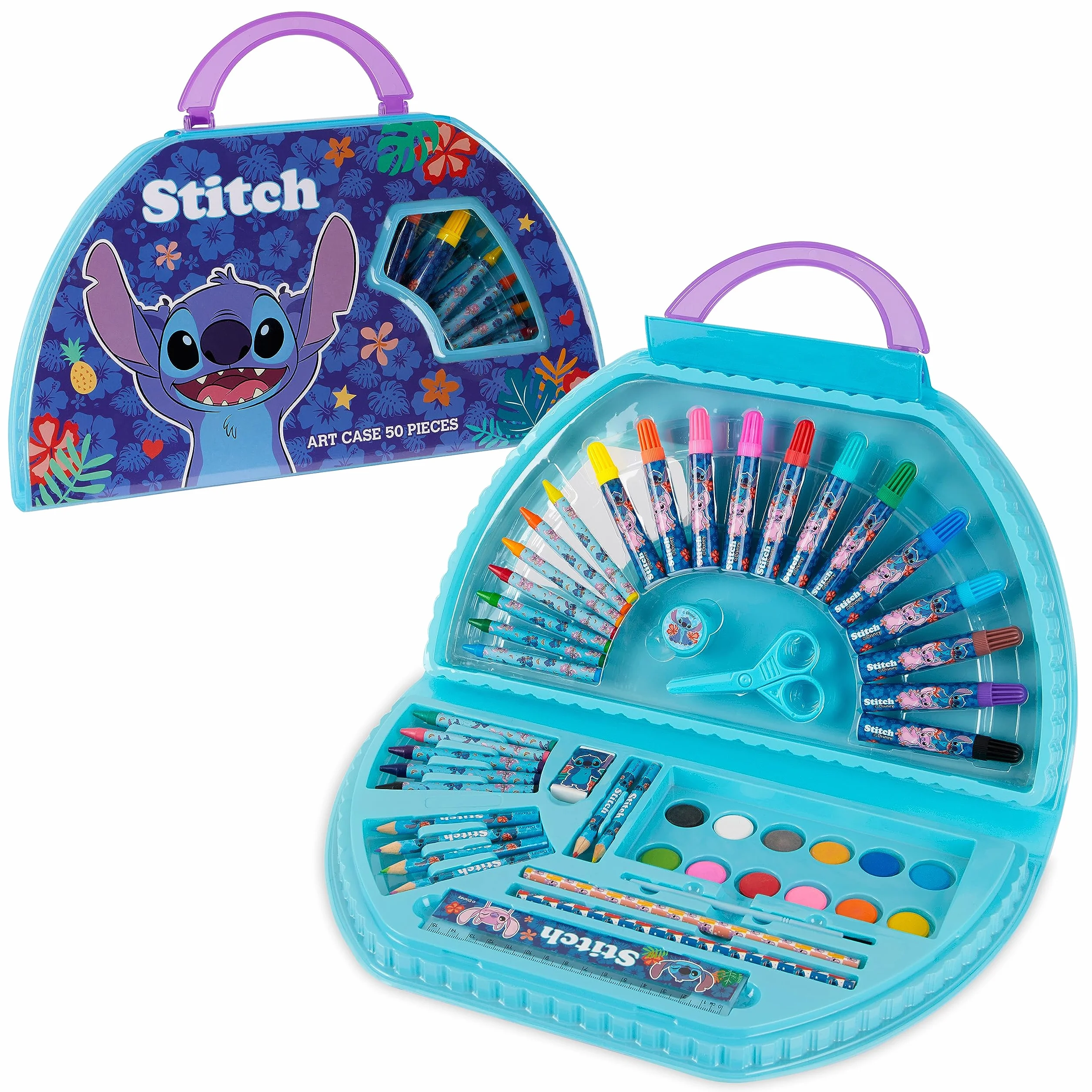 Disney Valigetta Colori per Bambini Set per Disegnare e Dipingere Deluxe Principesse Stitch (Blu)