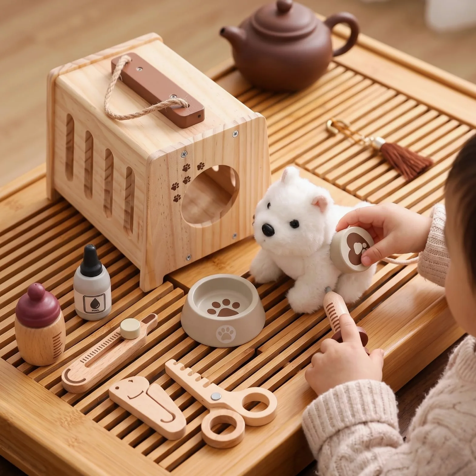 kowaku Valigetta da Veterinario con Peluche Educativo Set Veterinario Giocattolo Completo Valigetta con Borsa da Trasporto per Bambini