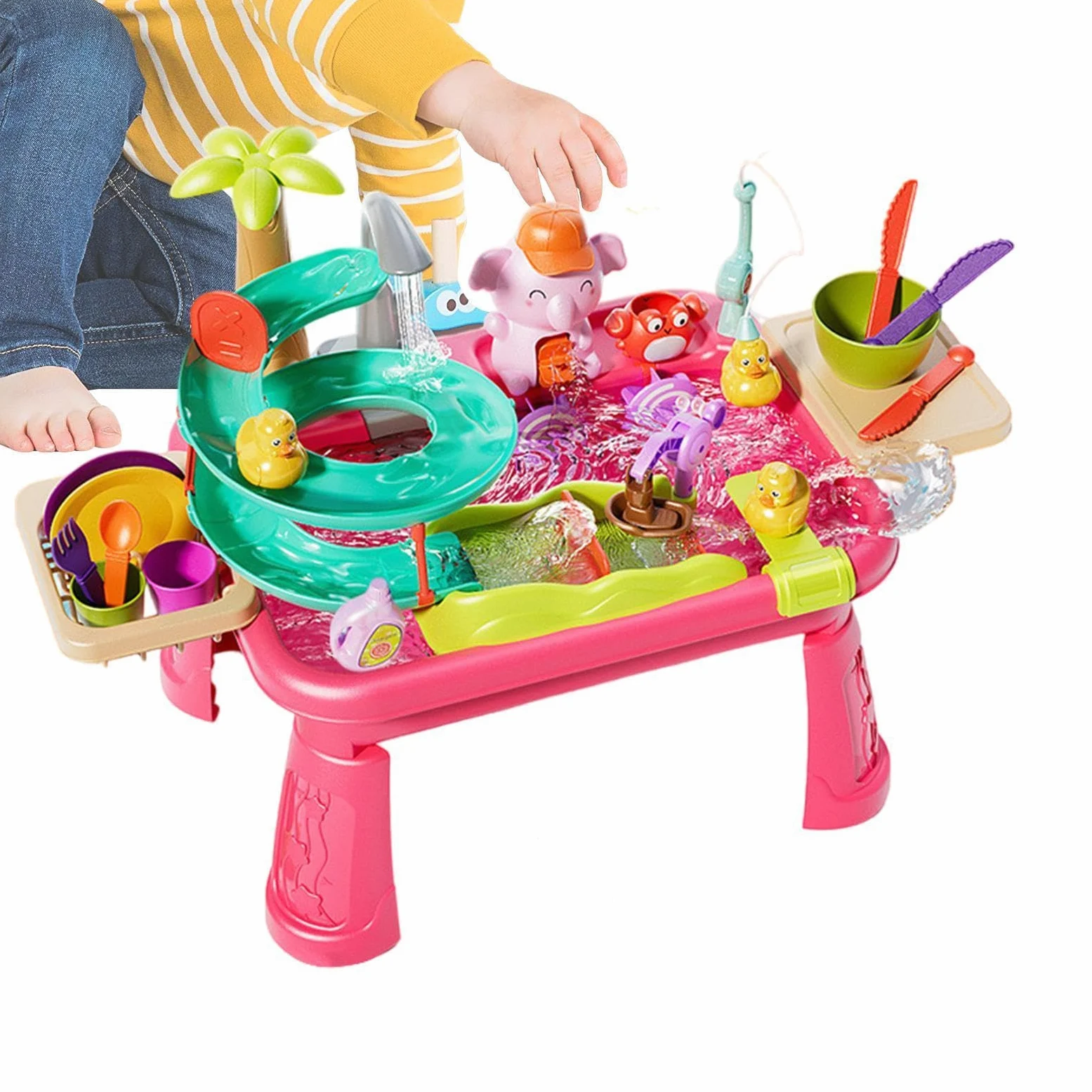Giocattolo per Bambini con Acqua Corrente di Pesca | Tavolo d'acqua per bambini per la Pesca e Giochi Acquatici al Coperto all'Aperto in Giardino Cortile Spiaggia