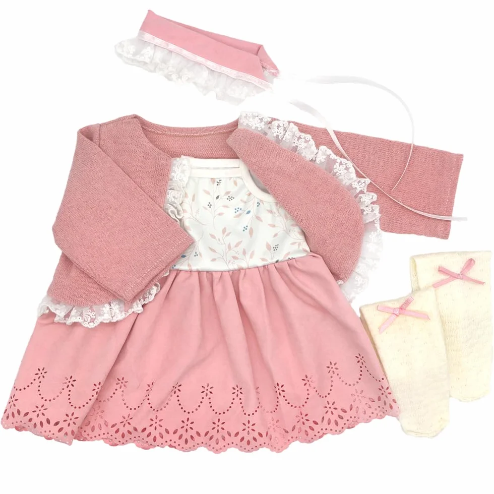 Vestiti per bambole da 50 a 55 cm, con fascia, vestito e calze, confezione da 2