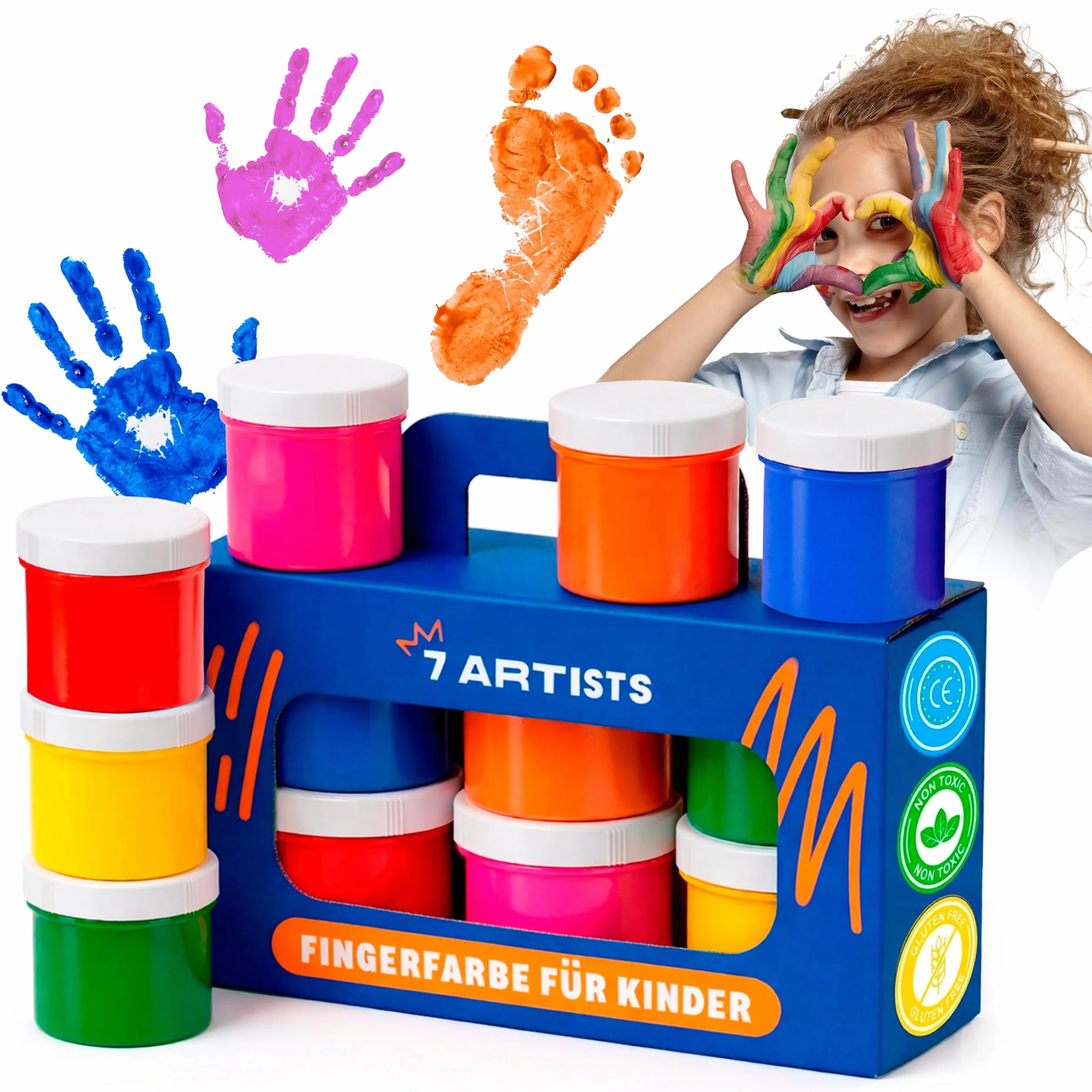 Colori a Dita per Bambini Atossici Lavabili 6x60ml – Set Pittura Bambina da 1 Anno | Pittura Dita, Mani, Piedi | Colori per Impronte Neonati | Tempere Lavabili per Bambini Multi Superficie