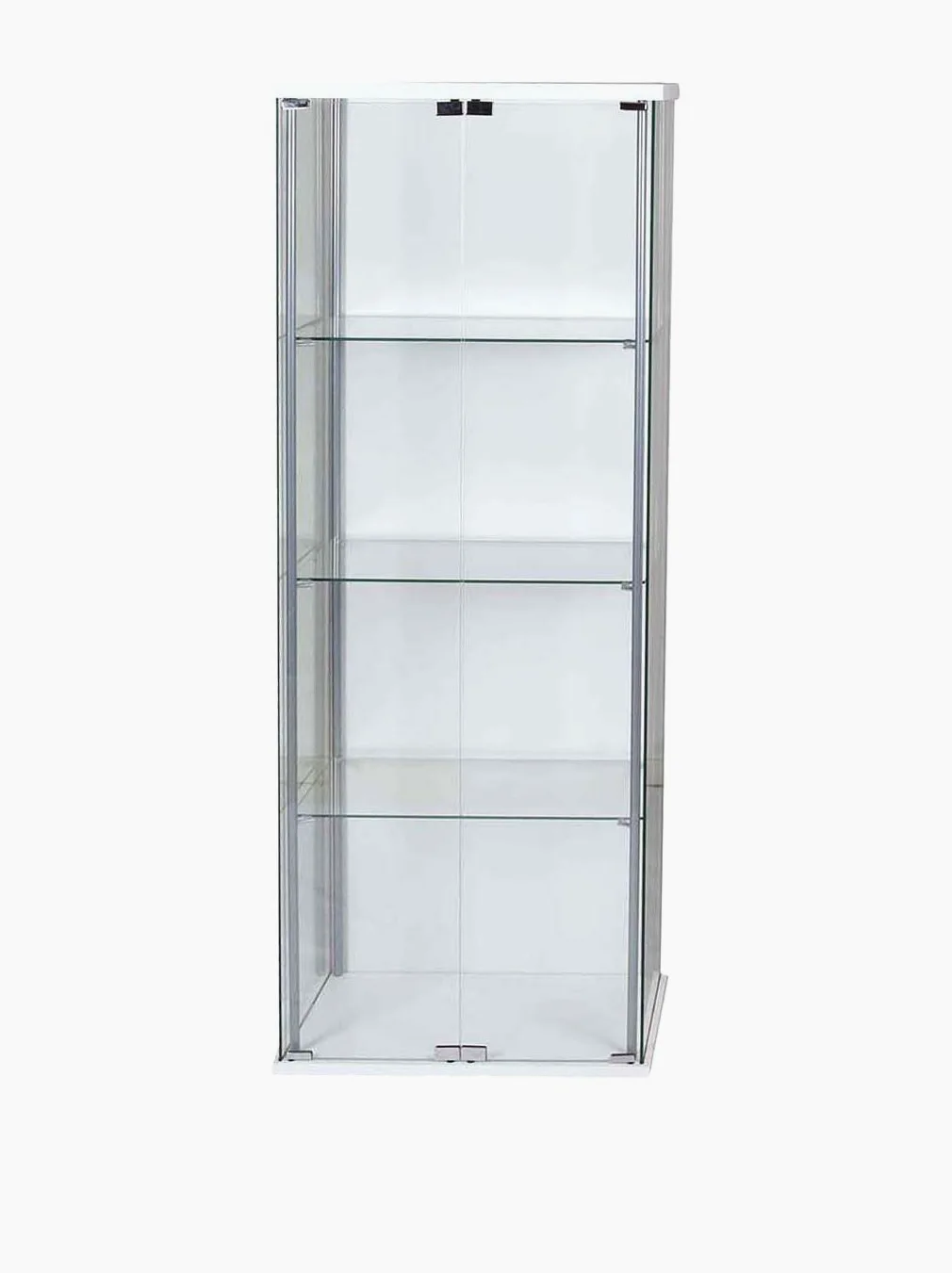 Vetrina Moderna 2 Ante in Vetro Temperato Bianca 60,5x36,5x163 cm – Mobile Contenitore per Soggiorno o Cucina, con Struttura in Metallo e Laminato, 3 Ripiani Fissi
