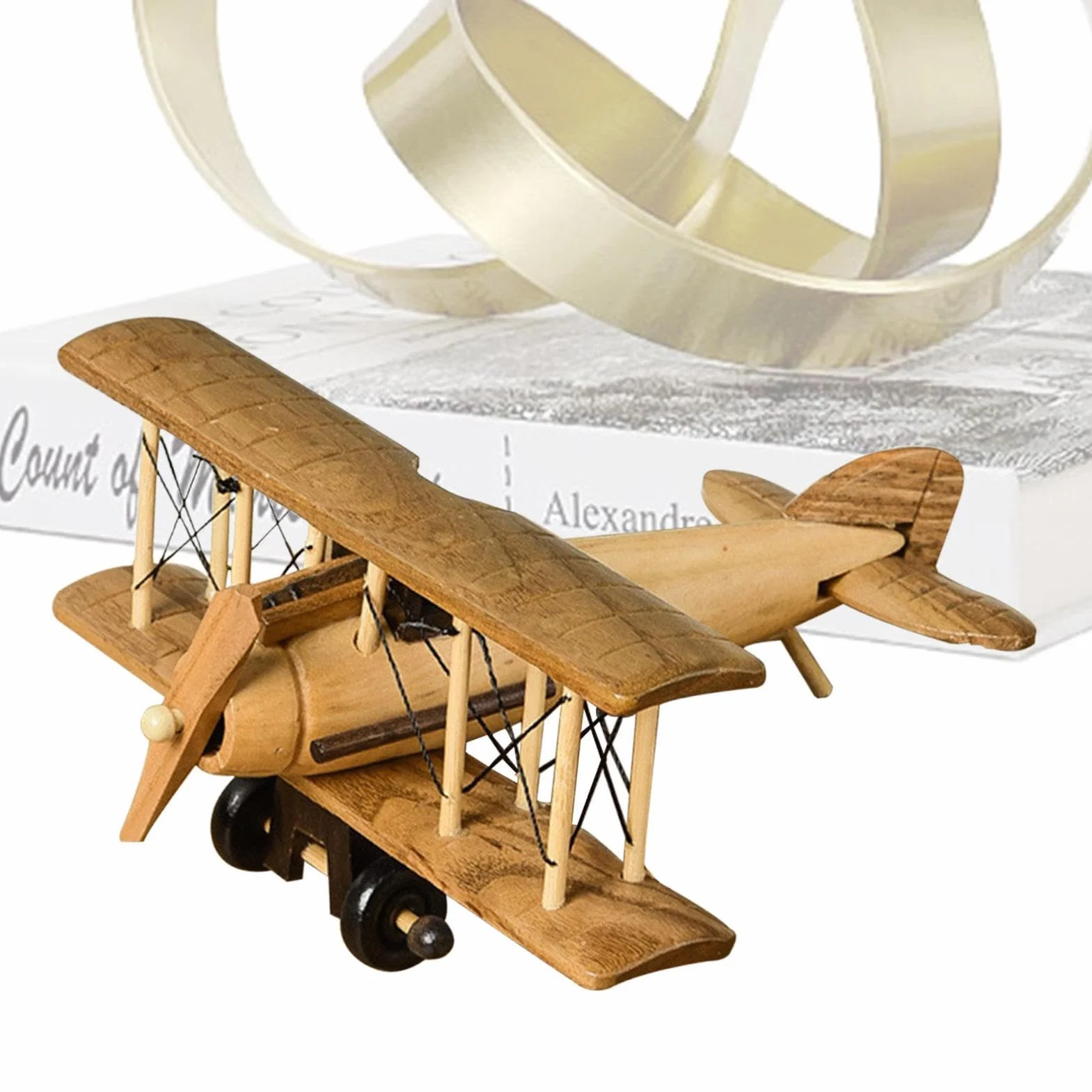 Aeromodello in Legno Teksome, Modello Artigianale di Aereo Vintage da Tavolo, Regalo di Compleanno per Bambini