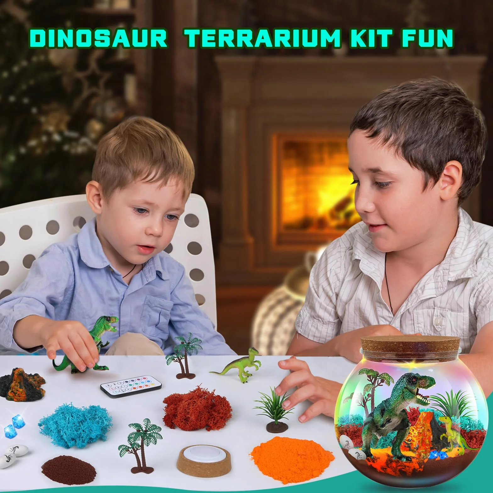 RONSTONE Giocattoli con Dinosauri per Bambino - Kit per Terrari e Regali di Compleanno per Bambini di 4 5 6 7 8-12 Anni - DIY Kit vulcano Dino & Artigianato Scientifico per Bambino Bambina